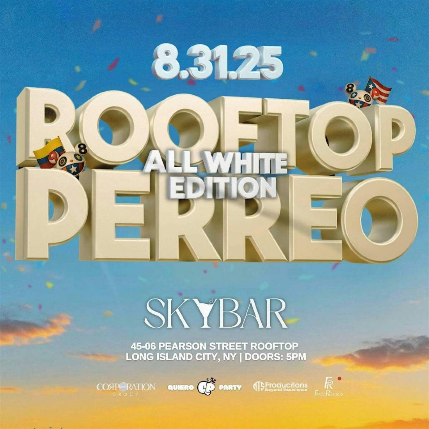 Perreo Rooftop All White Edition NYC Sunday, August 31st at Skybar Rooftop, 31 August | Event in Long Island City