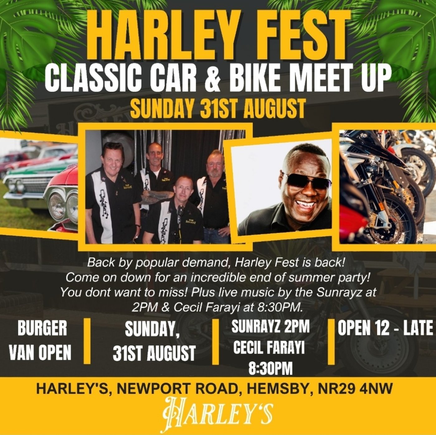Harley Fest - 31st August 12PM. Harley's, Newport Road, Hemsby, NR29 4NW, 31 August | Event in Yarmouth | AllEvents