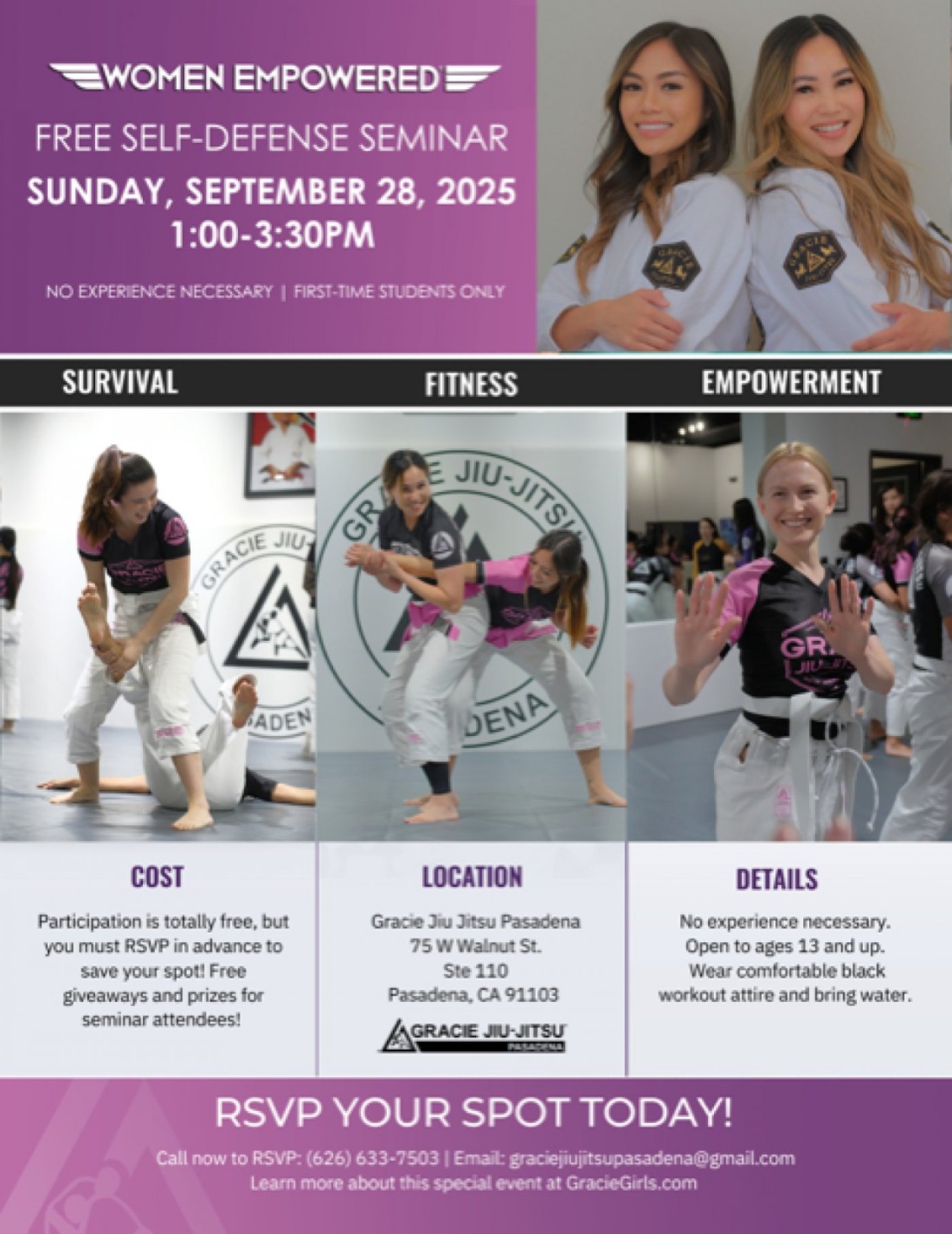 FREE Gracie Jiu Jitsu Pasadena - Women Empowered Seminar, 21 September | Event in Pasadena | AllEvents