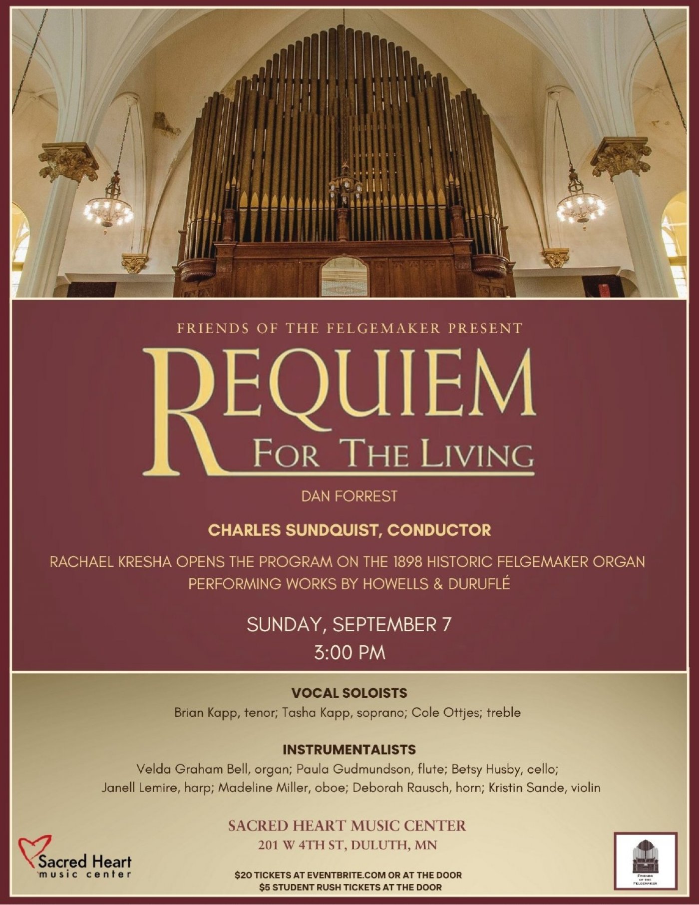 Friends of the Felgemaker presents Requiem for the Living, 7 September | Event in Duluth | AllEvents
