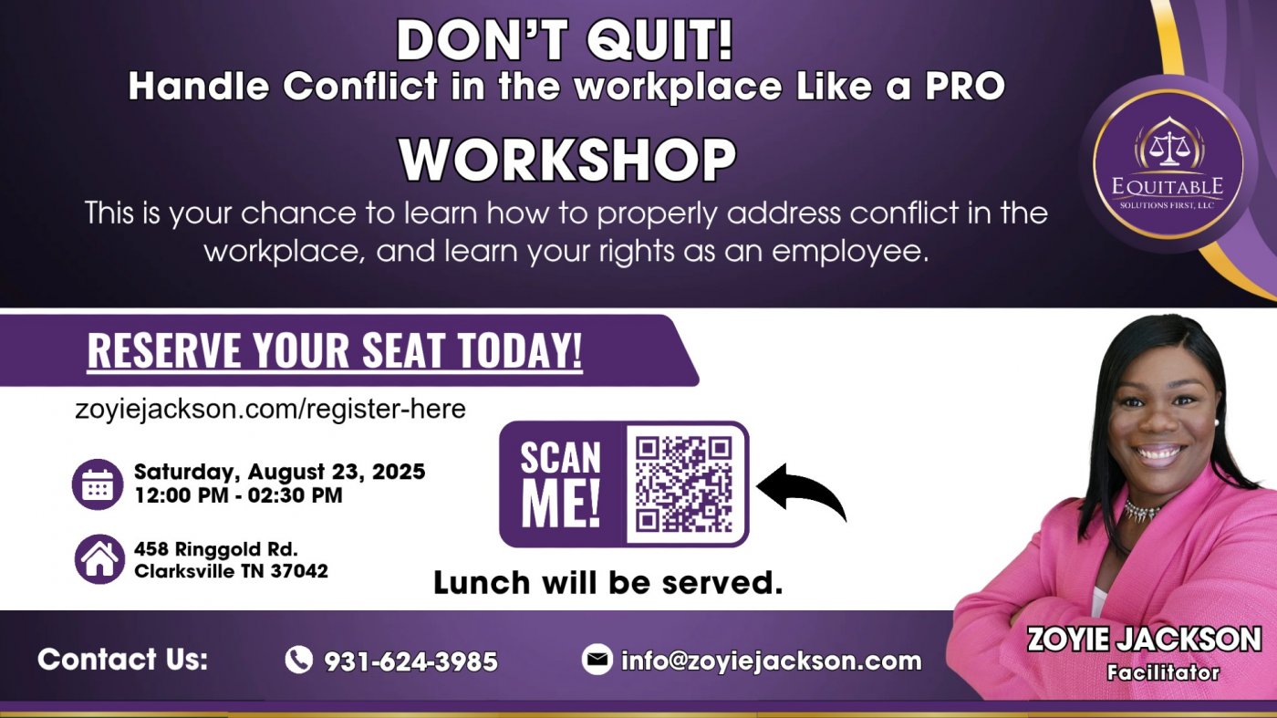 Don't Quit "Handle Workplace Conflic Like a Pro" Workshop, 23 August | Event in Clarksville | AllEvents