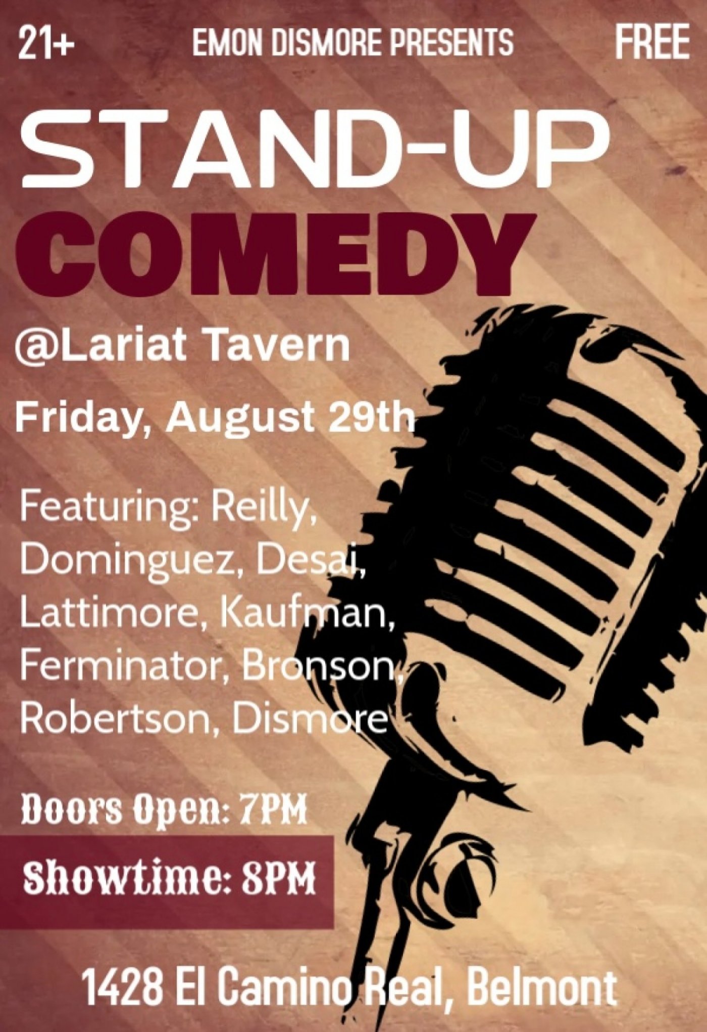 Stand-Up Comedy @The Lariat Tavern, 29 August | Event in Belmont | AllEvents