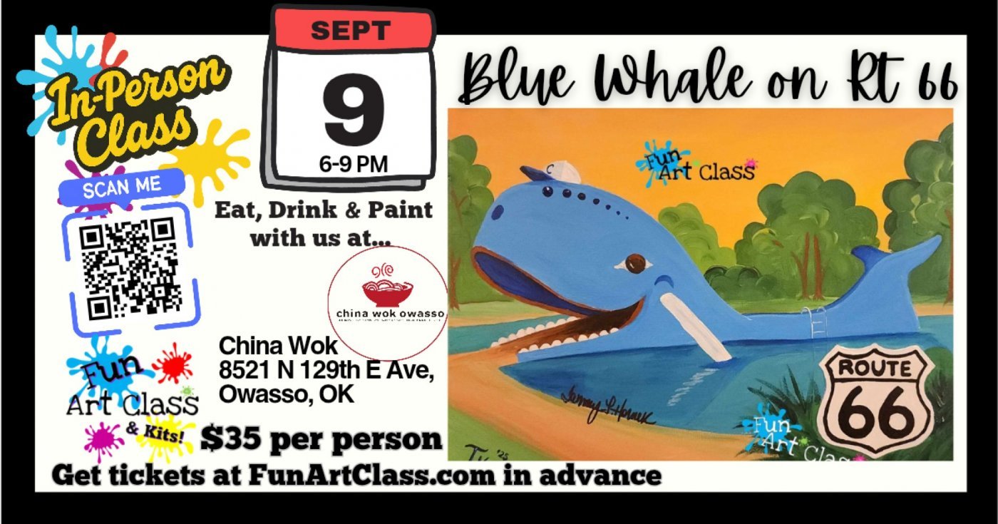 In-Person Fun Art Class – Blue Whale on 66, 9 September | Event in Owasso | AllEvents
