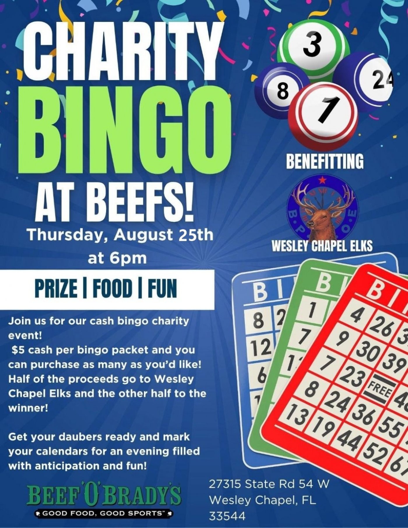 Wesley Chapel Elks Bingo at Beef O'Brady's, 25 August | Event in Wesley Chapel | AllEvents