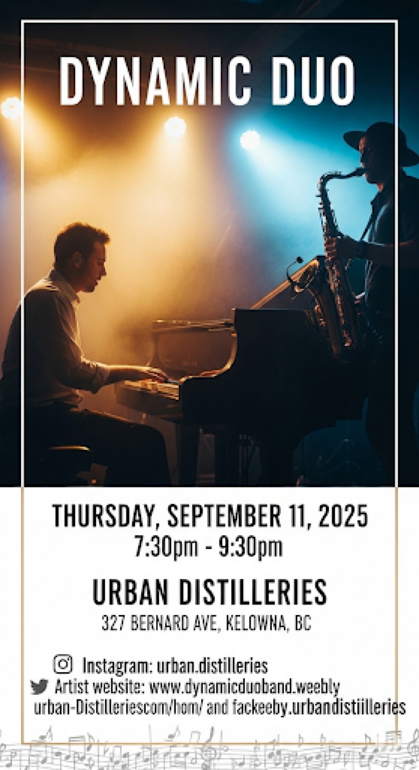 Dynamic Duo - Live Show at Urban Distilleries (Kelowna), 11 September | Event in Kelowna | AllEvents