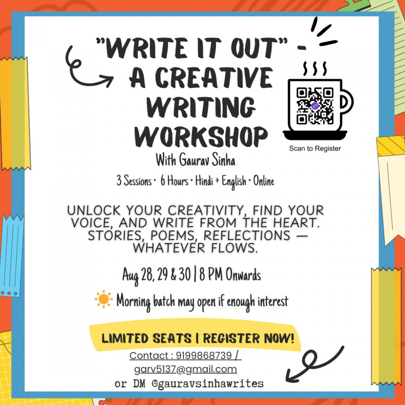 Write It Out – A Bilingual Creative Writing Workshop | Hindi and English |, 28 August | Online Event | AllEvents