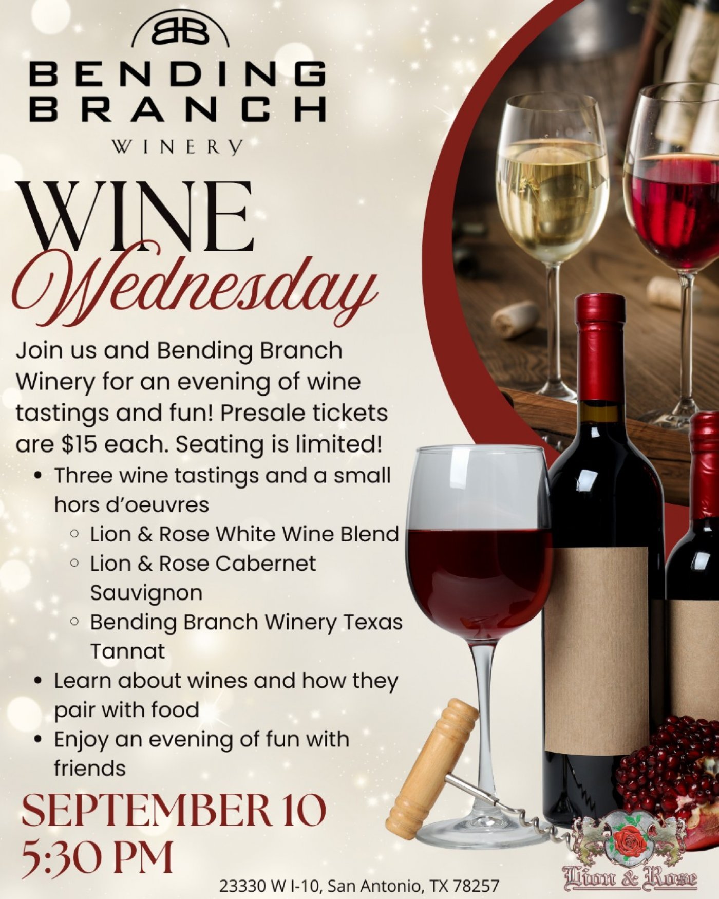 Bending Branch Winery Tasting at The Lion & Rose, 10 September | Event in San Antonio | AllEvents