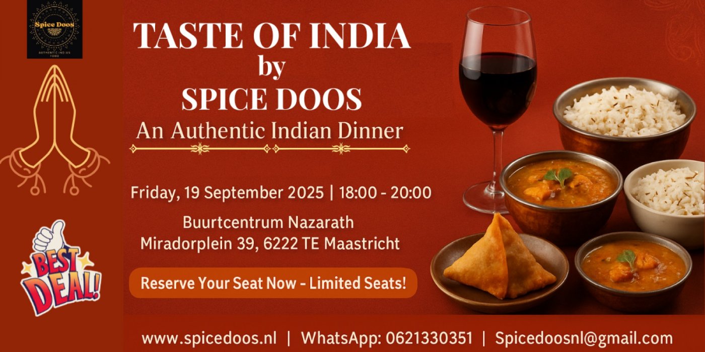 Taste of India by Spice Doos ( An Authentic Indian Dinner), 19 September | Event in Maastricht | AllEvents
