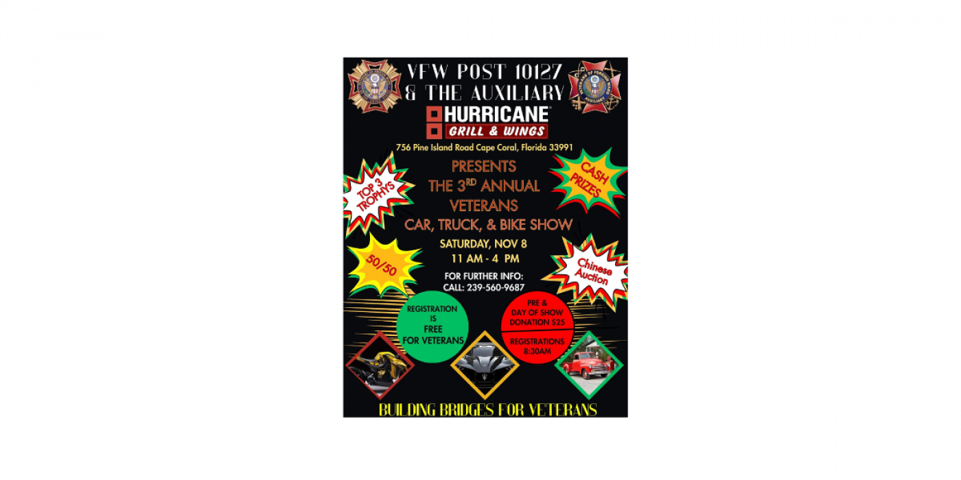 VFW Post 10127 & the Auxiliary 3rd Annual Car, Truck and Bike Show, 8 November | Event in Cape Coral | AllEvents