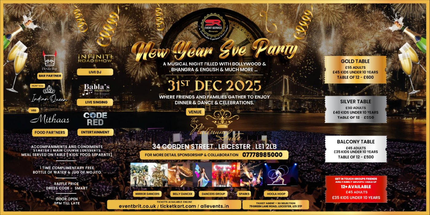 New Year Eve Party 2025 /26 @ The Platinum Suite, Leicester, 31 December | Event in Leicester | AllEvents