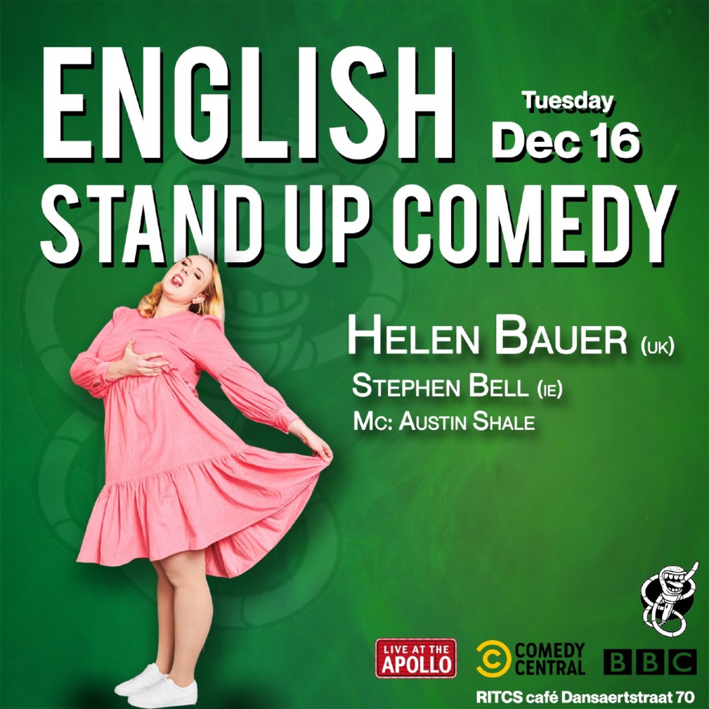 English Comedy at RITCS cafe Helen Bauer & Stephen Bell, 16 December | Event in Brussels | AllEvents