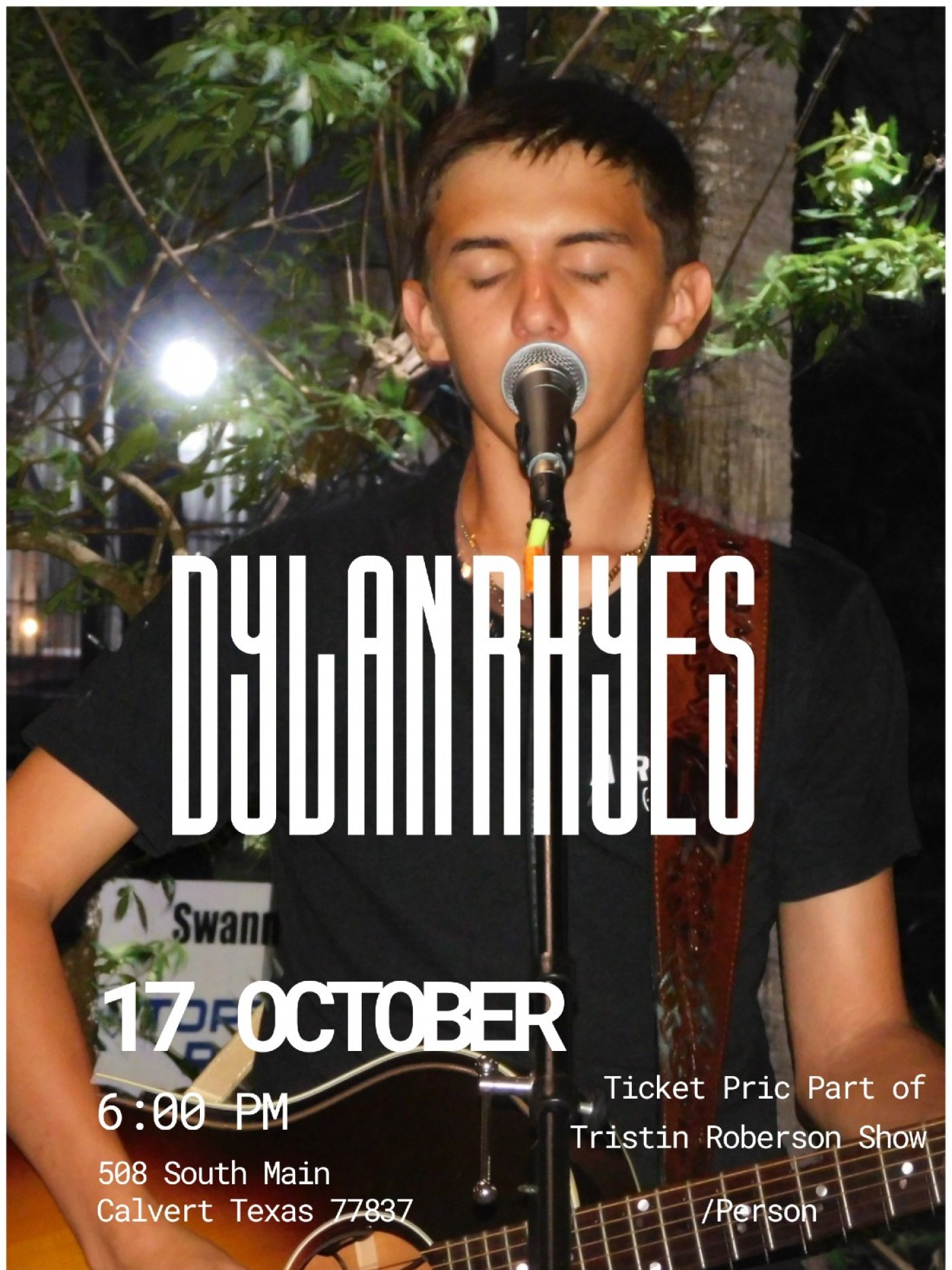 Dylan Rhys Live at Cowgirls Tavern Part of the Tristen Roberson Show, 17 October | Event in Calvert | AllEvents