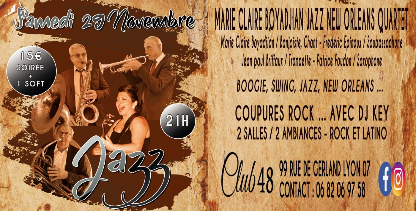 CONCERT DANSANT avec : " MARIE CLAIRE BOYADJIAN JAZZ NEW ORLEANS QUARTET " | Event in Lyon | AllEvents