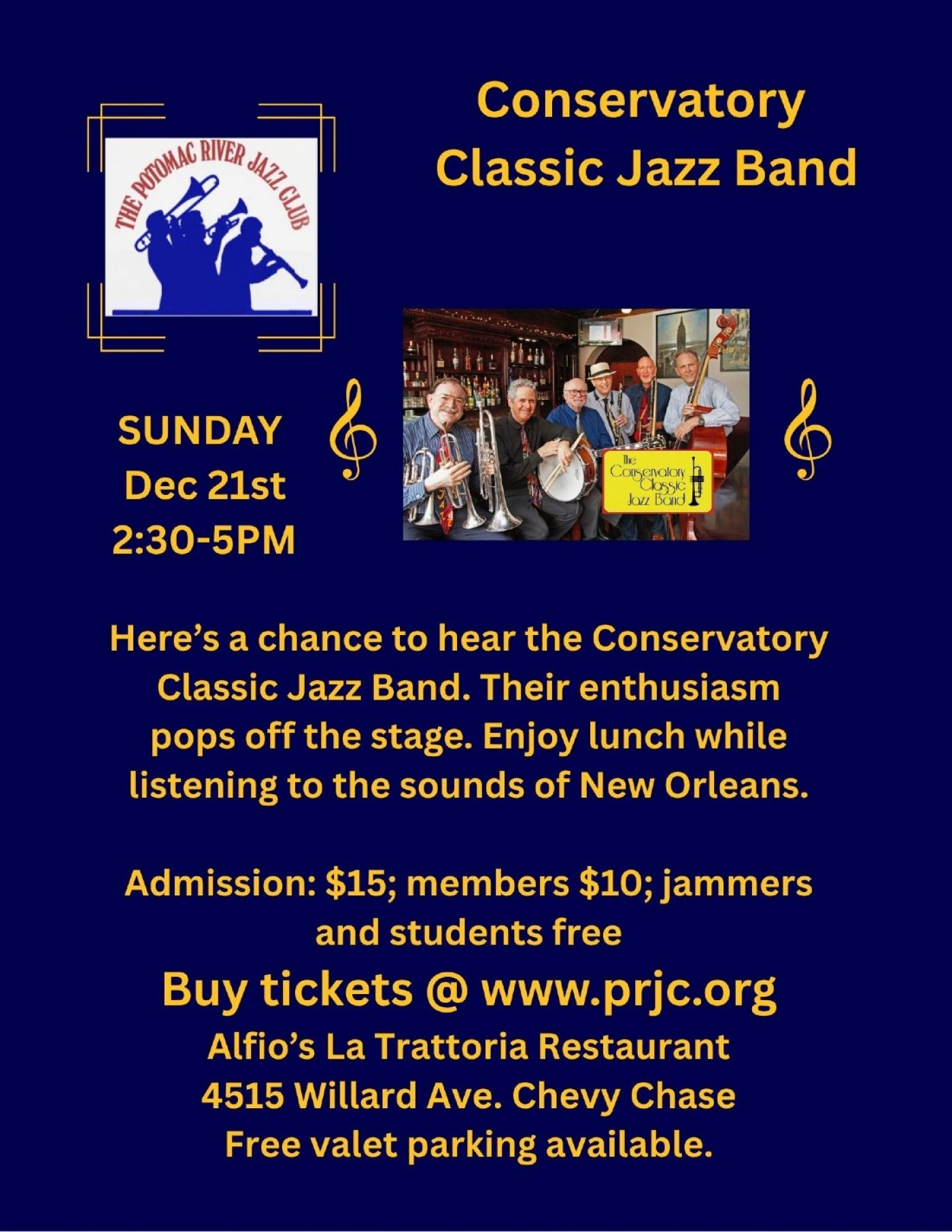 Conservatory Classic Jazz Band sponsored by Potomac River Jazz Club, 21 December | Event in Chevy Chase | AllEvents
