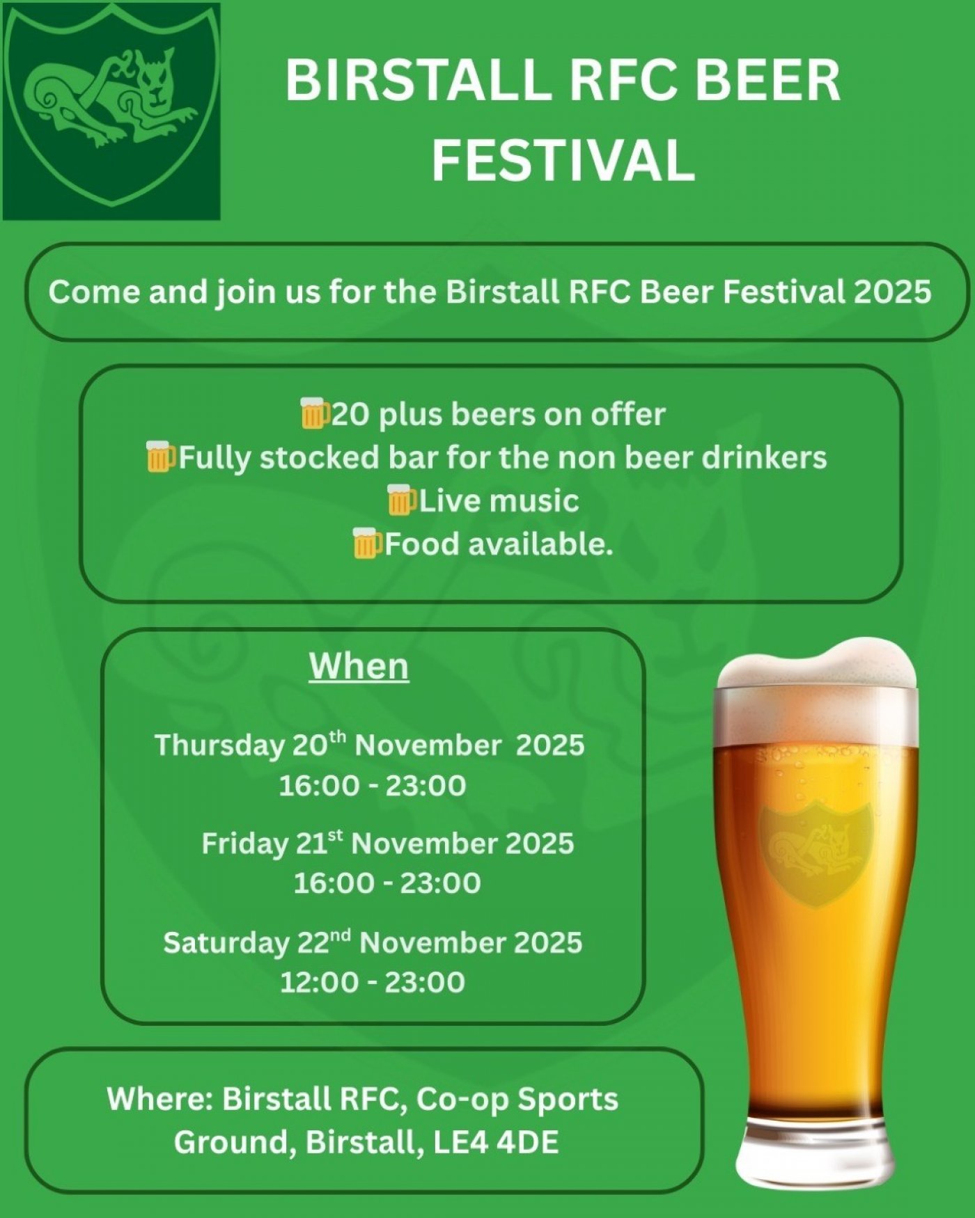 Birstall Rugby Club Beer Festival, Central England Coop Sports and ...