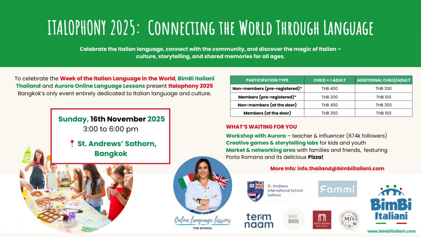 ITALOPHONY 2025:  Connecting the World Through Language!, 16 November | Event in Bangkok | AllEvents
