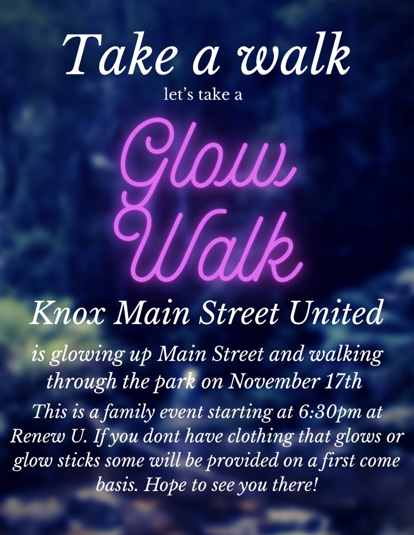 Glow Walk on Main Street , 17 November | Event in Knox | AllEvents