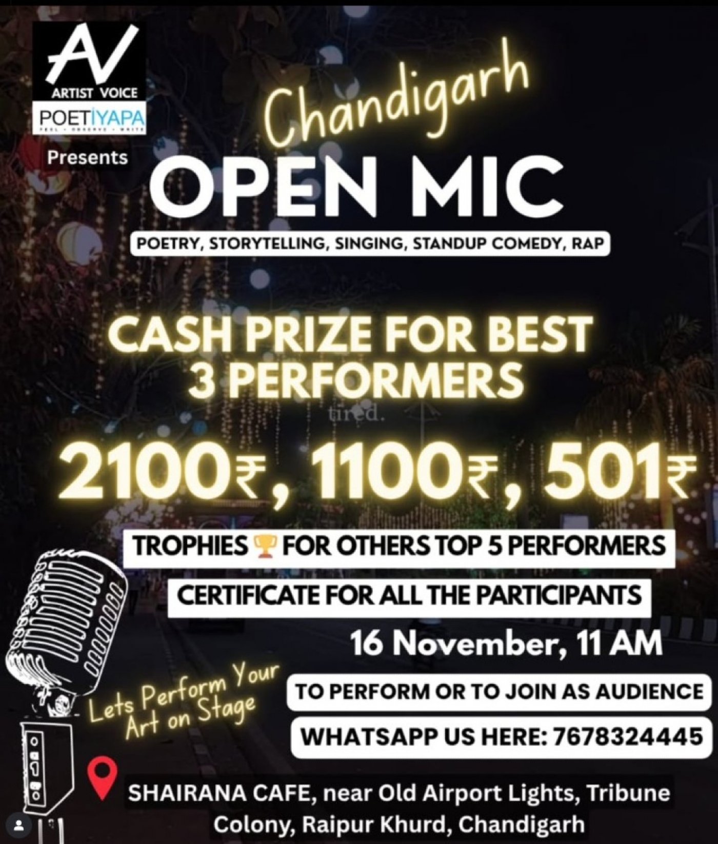 Open Mic In Chandigarh - Poetry, Storytelling, Singing, Standup Comedy - Events in Chandigarh, 16 November