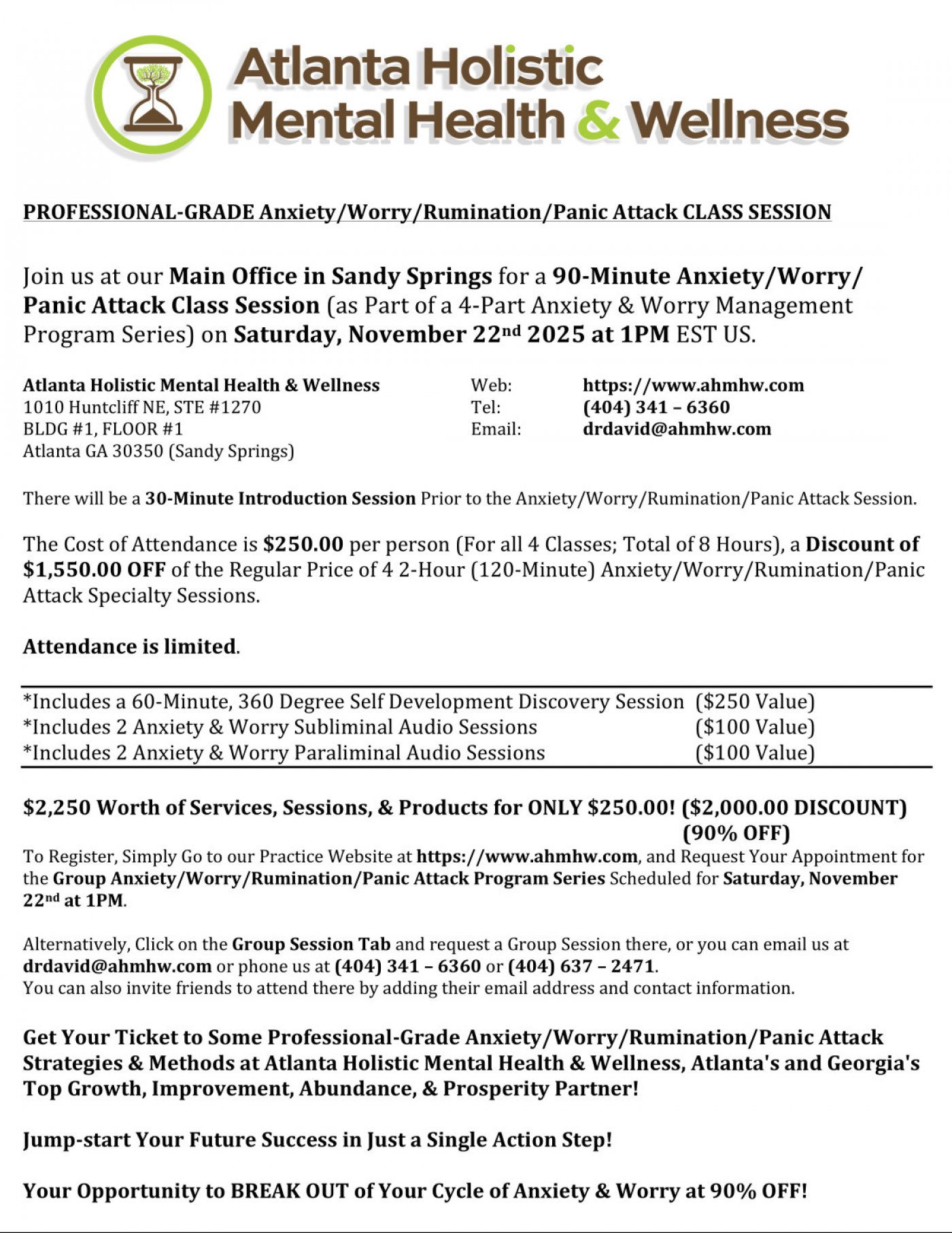 Anxiety/Worry/Rumination/OCD/Panic Attack Monthly Life Coaching & Support Group | Event in Sandy Springs, GA