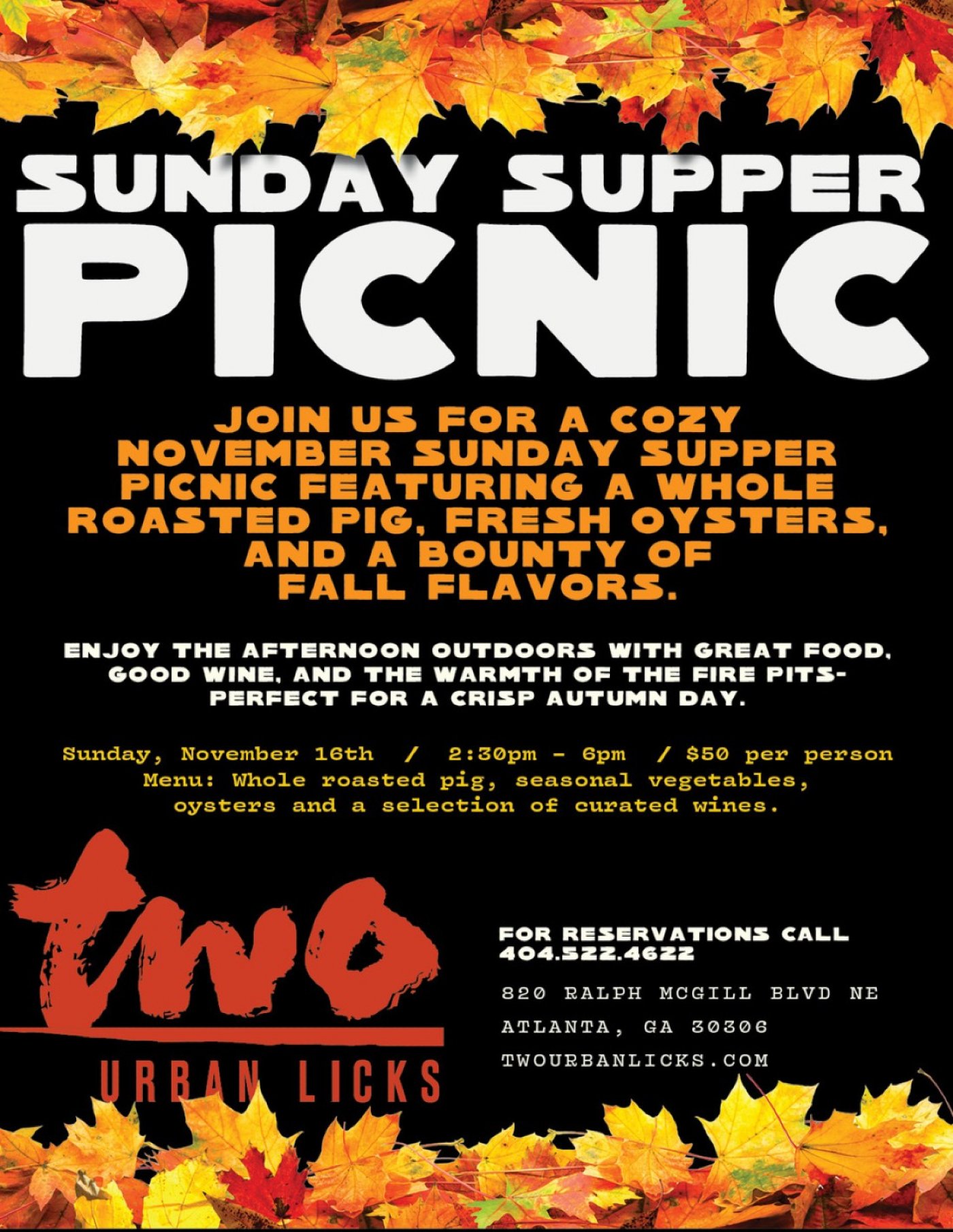 Fireside Feast at TWO urban licks’ Sunday Supper Picnic | Event in Atlanta | AllEvents