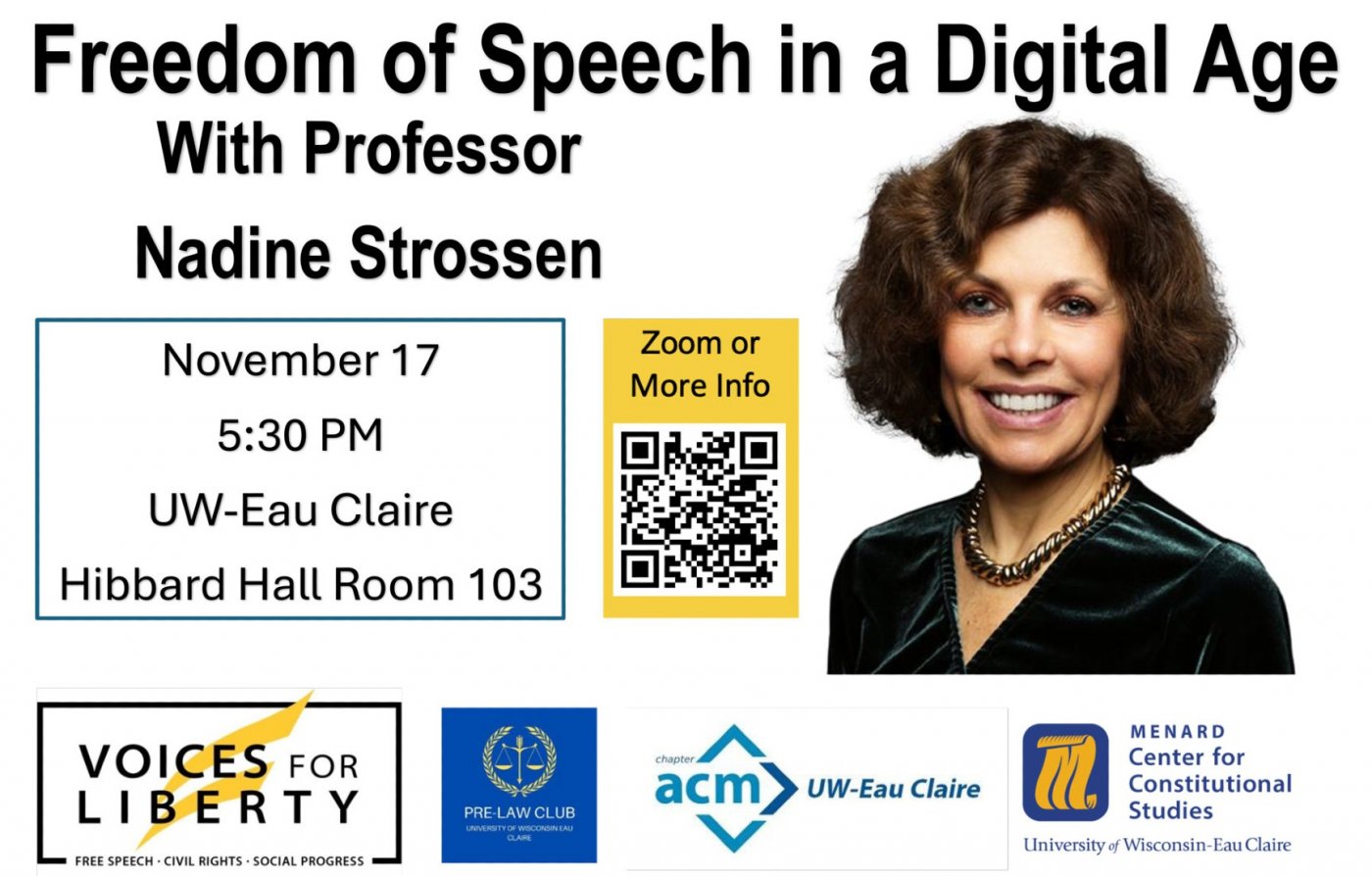 Freedom of Speech in a Digital Age with Nadine Strossen, 17 November | Event in Eau Claire | AllEvents