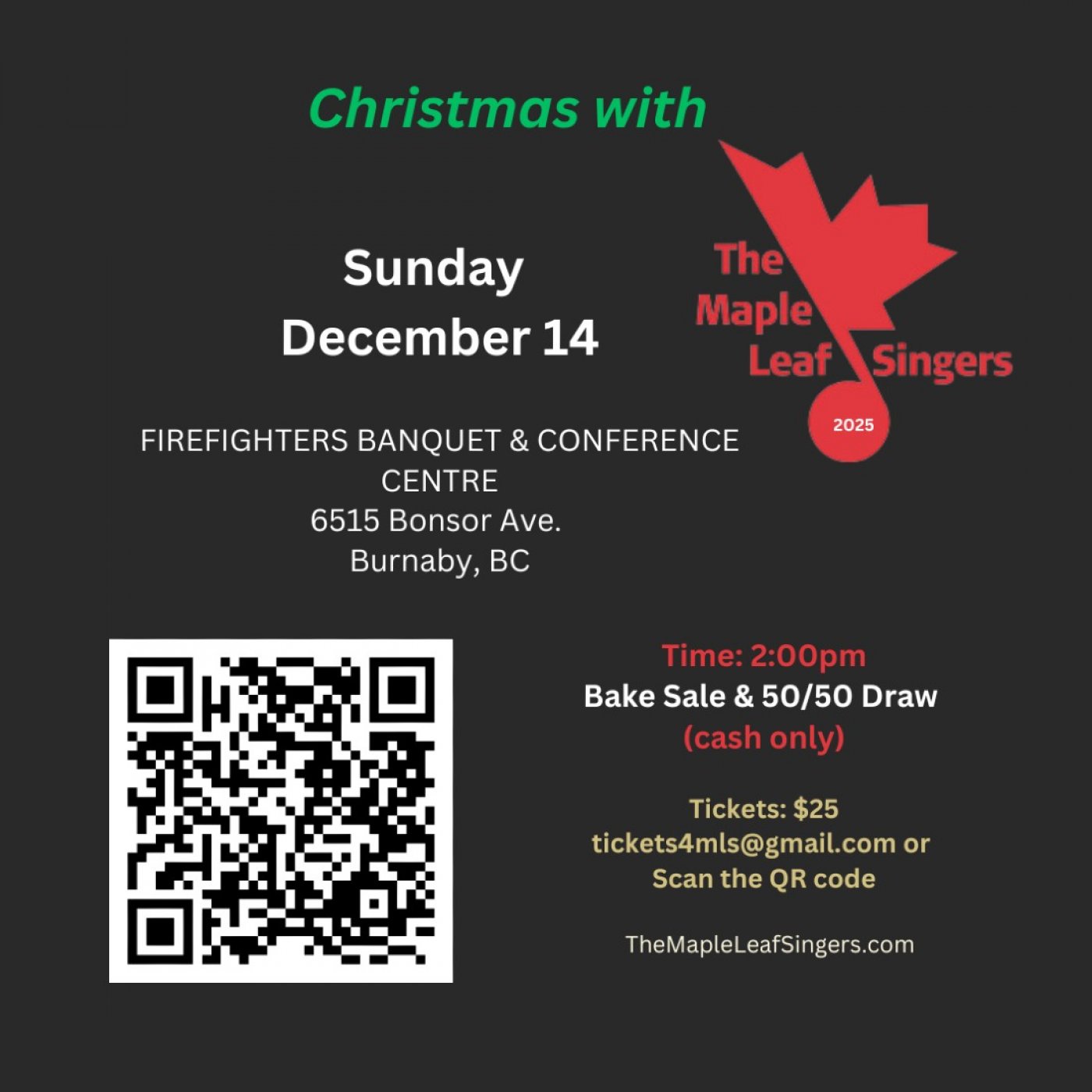 Christmas With The Maple Leaf Singers, 14 December | Event in Burnaby | AllEvents