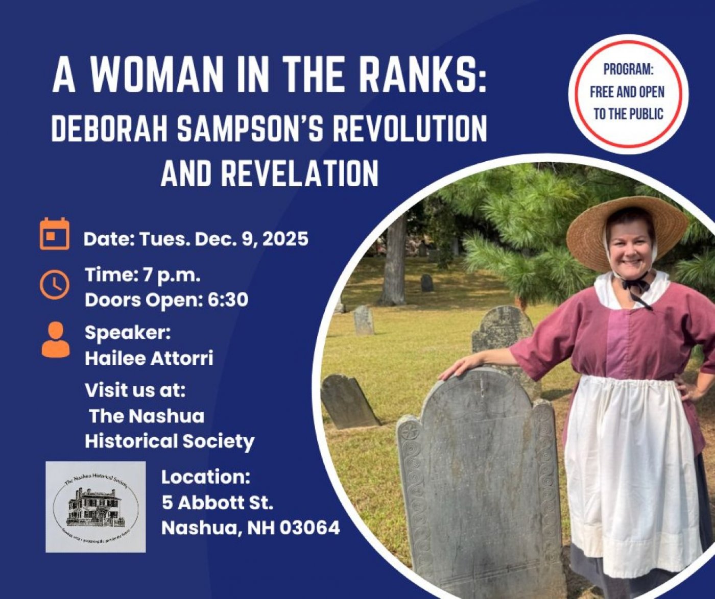 A Woman in the Ranks – Deborah Sampson’s Revolution and Revelation, 9 December | Event in Nashua | AllEvents