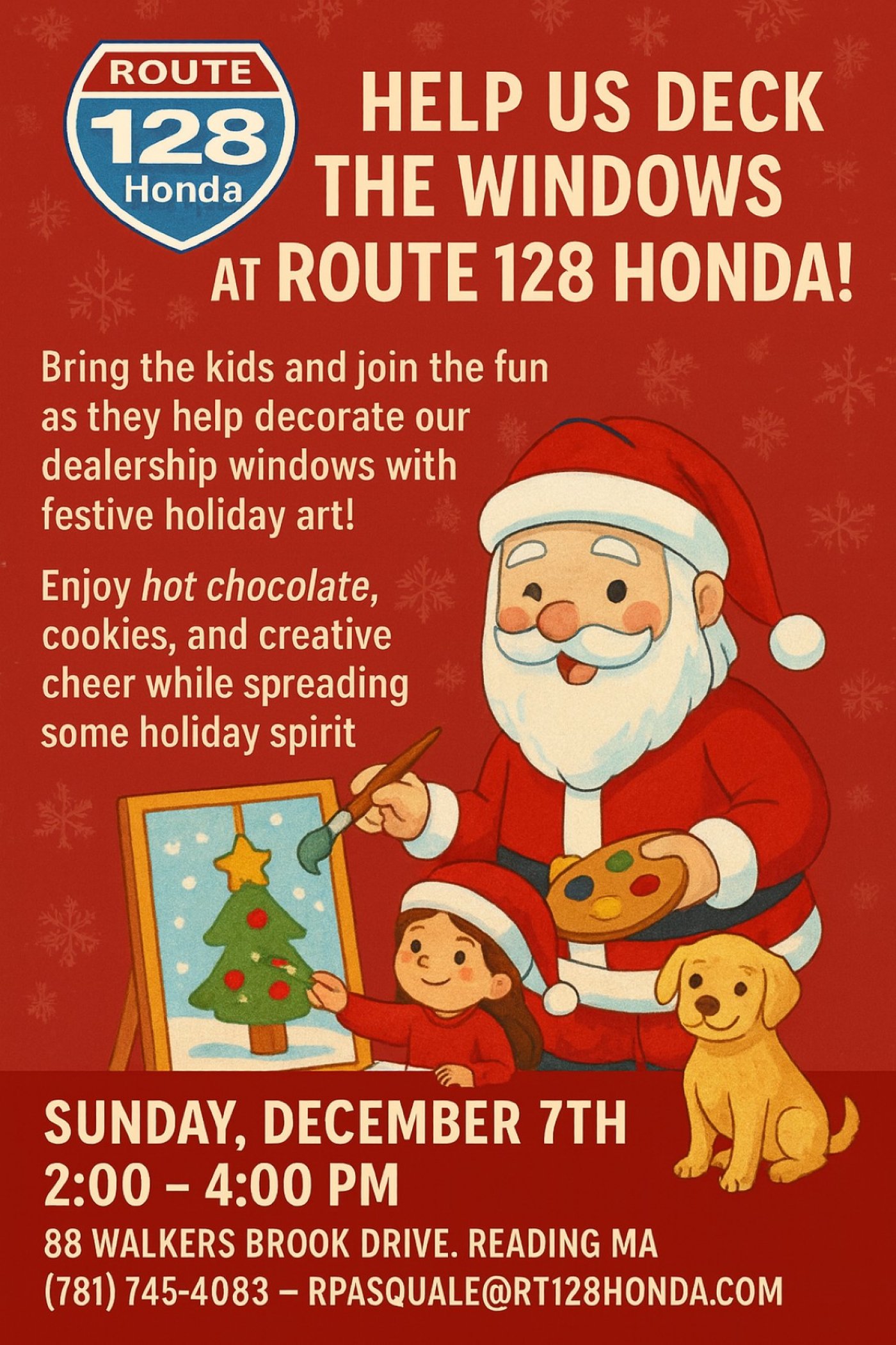 Help us deck the windows at Route 128 Honda!, 7 December | Event in Reading | AllEvents