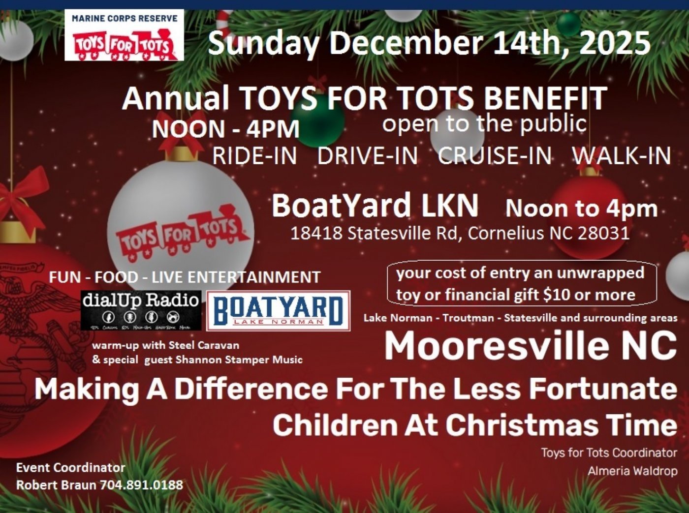 Annual TOYS FOR TOTS Benefit, 14 December | Event in Cornelius | AllEvents