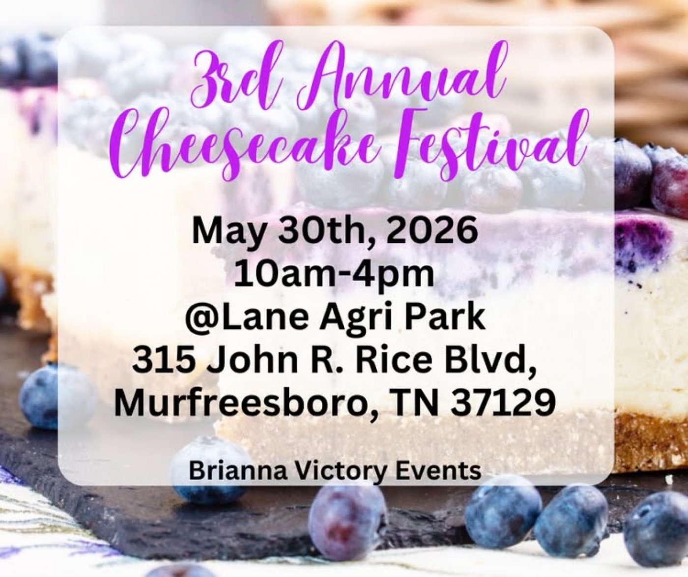 3rd Annual Cheesecake Festival, 30 May | Event in Murfreesboro | AllEvents
