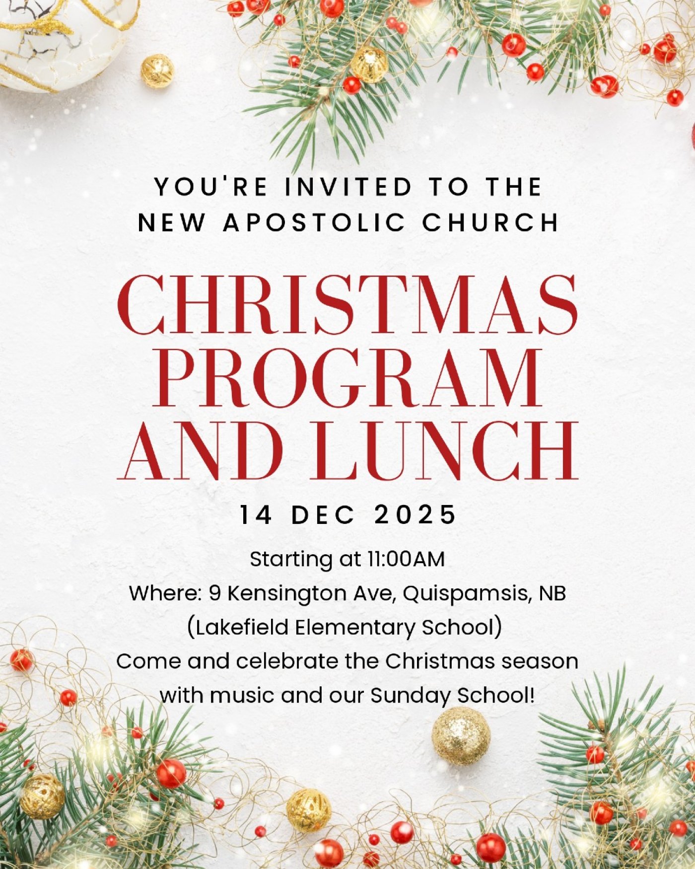 Children's Christmas Program and Lunch with the New Apostolic Church, 14 December | Event in Quispamsis | AllEvents