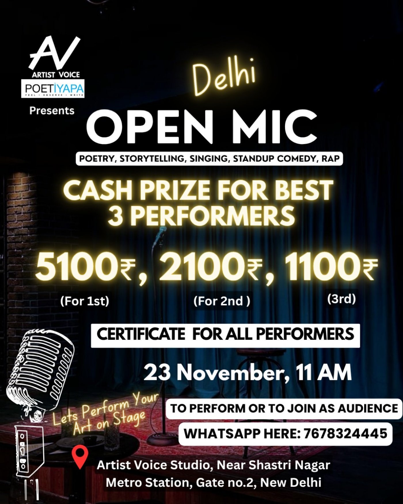 OPEN MIC IN DELHI - Poetry, Storytelling, Singing, Standup Comedy - Events in Delhi - Poetiyapa, 7 December