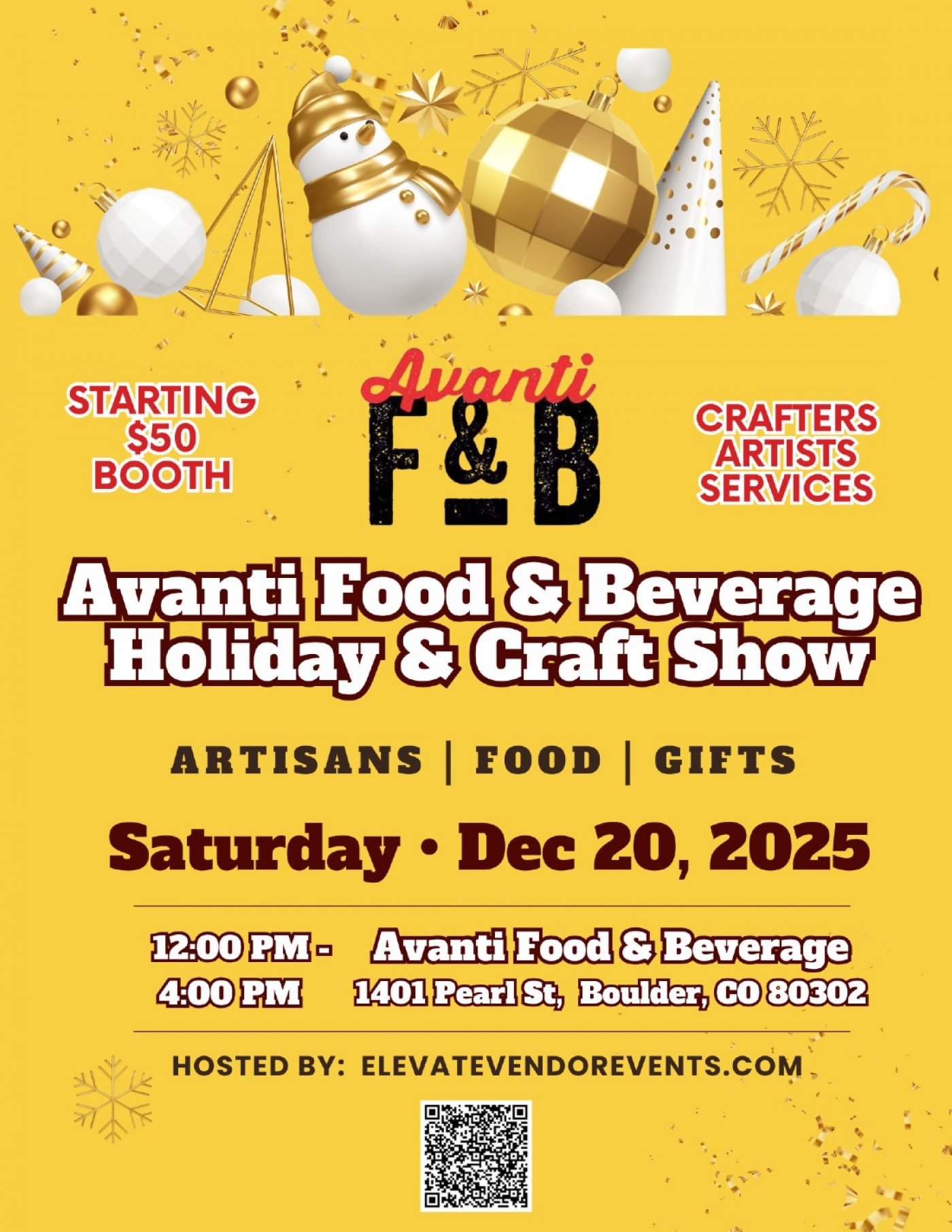 Avanti Boulder  Holiday and Craft Show, 20 December | Event in Boulder | AllEvents