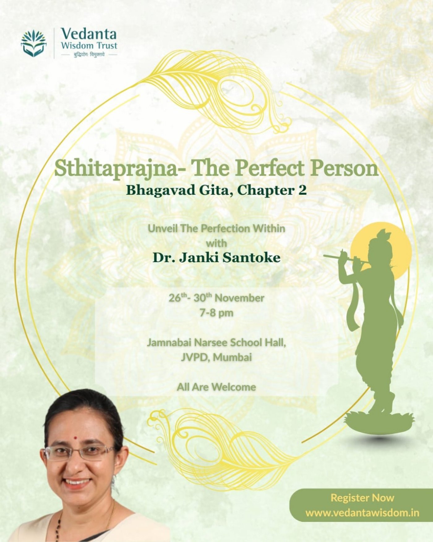 Sthitaprajna- The Perfect Person, Bhagavad Gita Chapter 2 by Dr. Janki Santoke, 26 November | Event in Mumbai