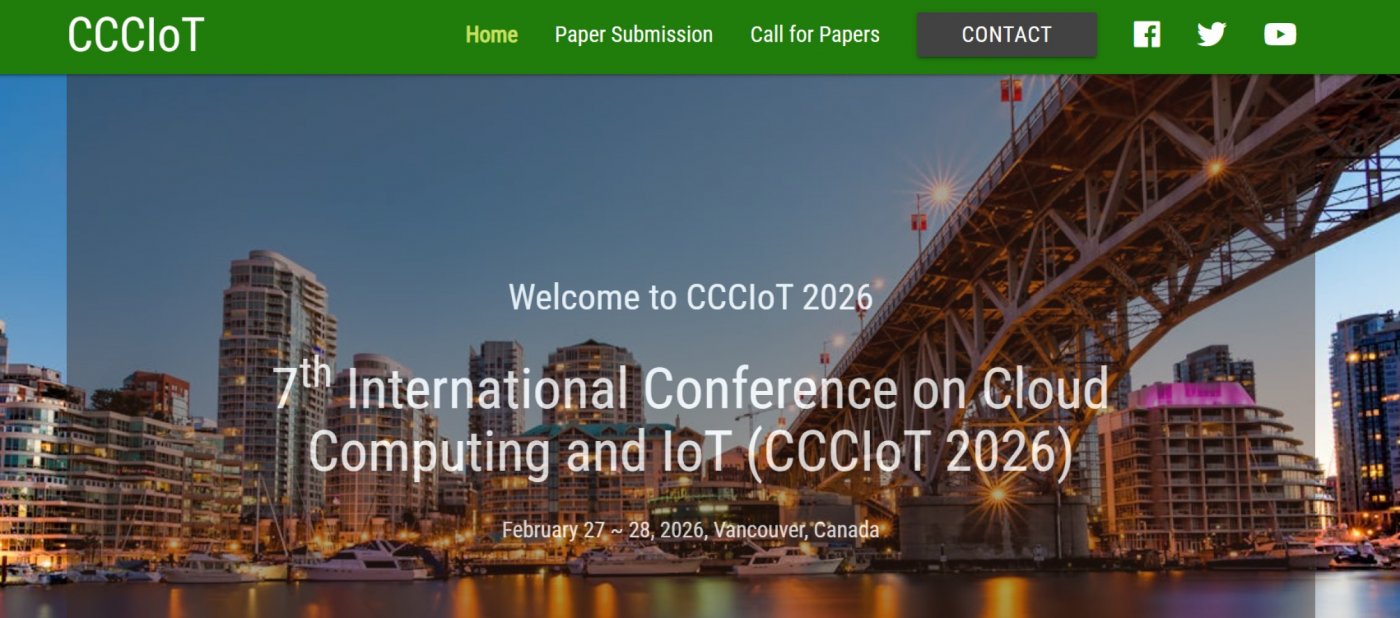 7th International Conference on Cloud Computing and IoT (CCCIoT 2026), 27 February | Event in North Vancouver