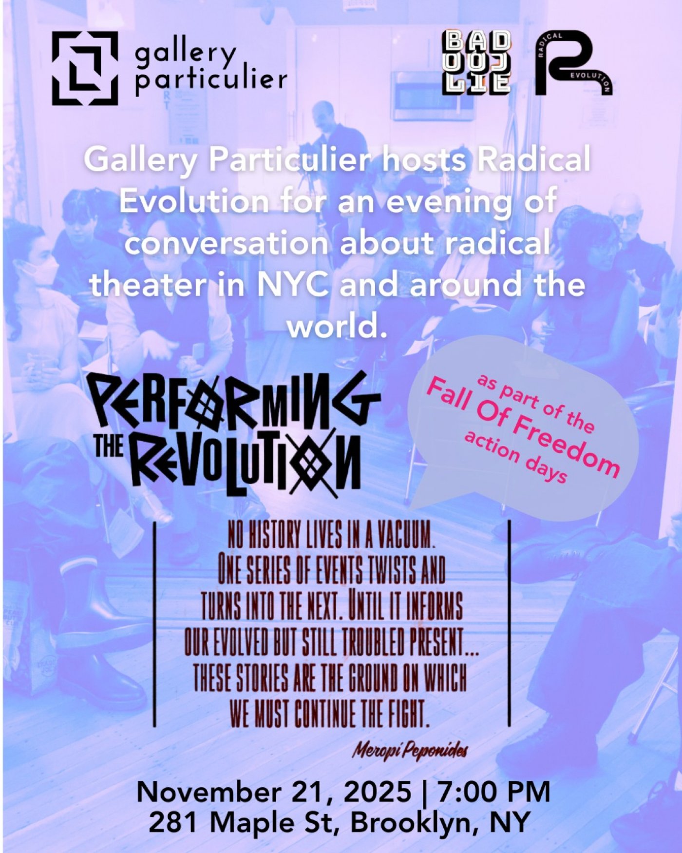 Performing The Revolution at Gallery Particulier, 21 November | Event in Brooklyn | AllEvents