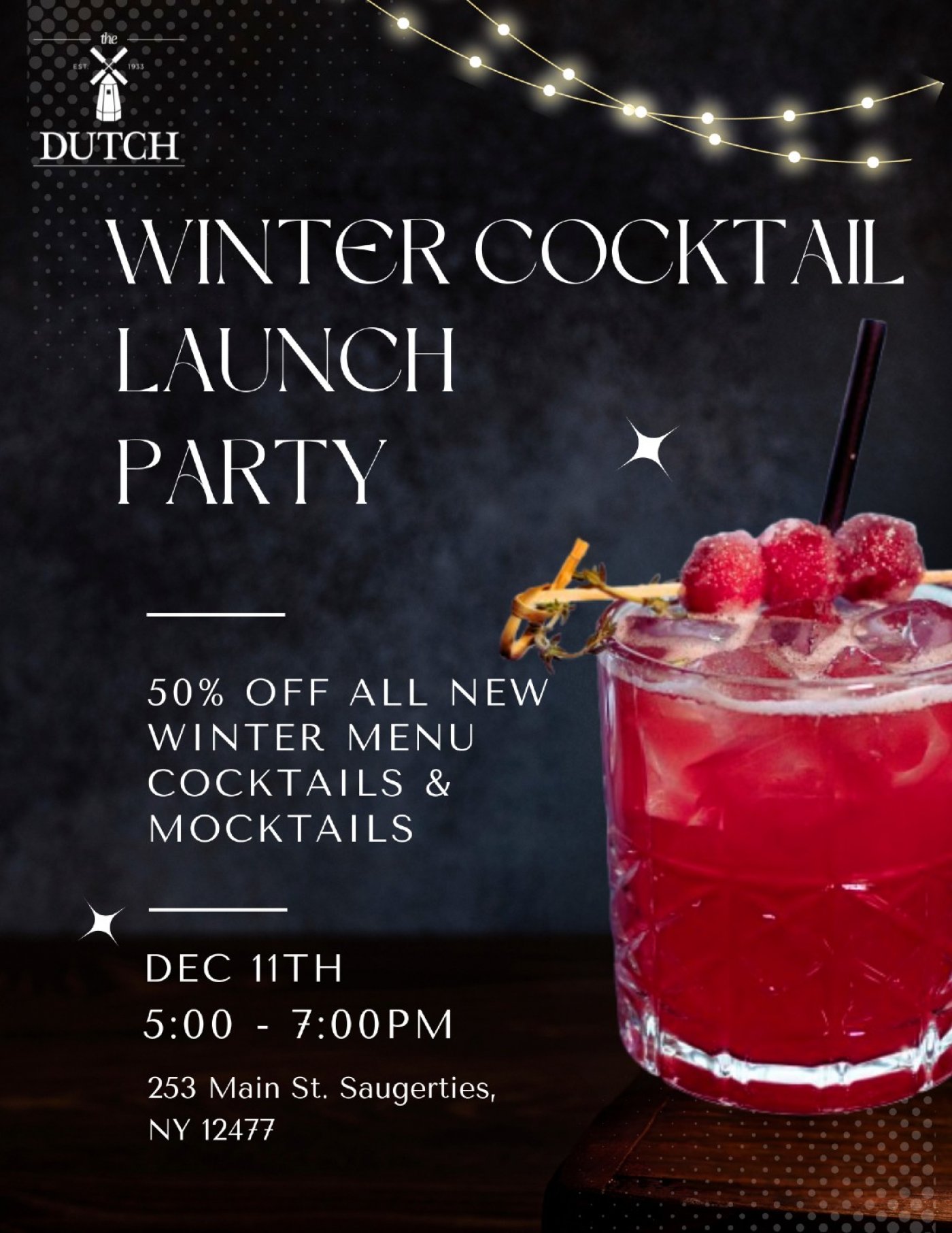 Winter Cocktail Launch Party, 11 December | Event in Saugerties | AllEvents