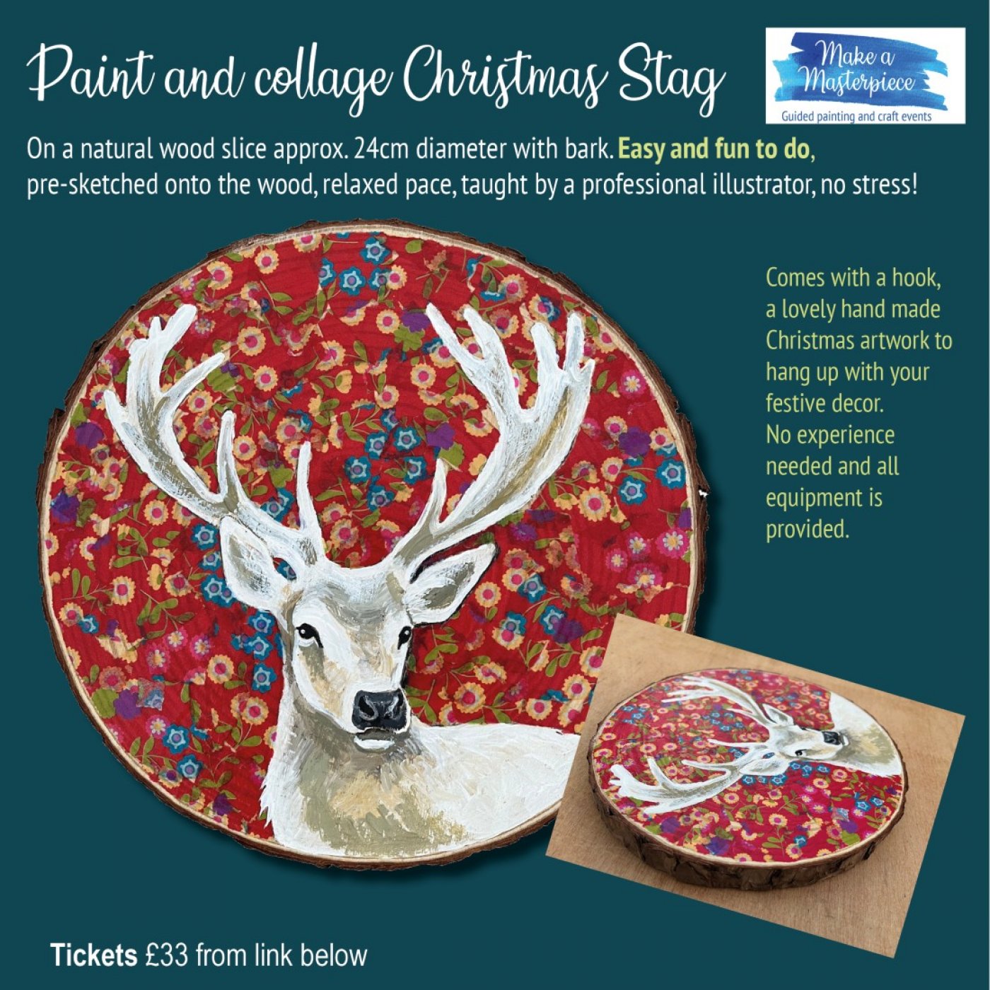 Paint and Collage Stag on a natural wood slice Wokingham, 4 December | Event in Wokingham | AllEvents
