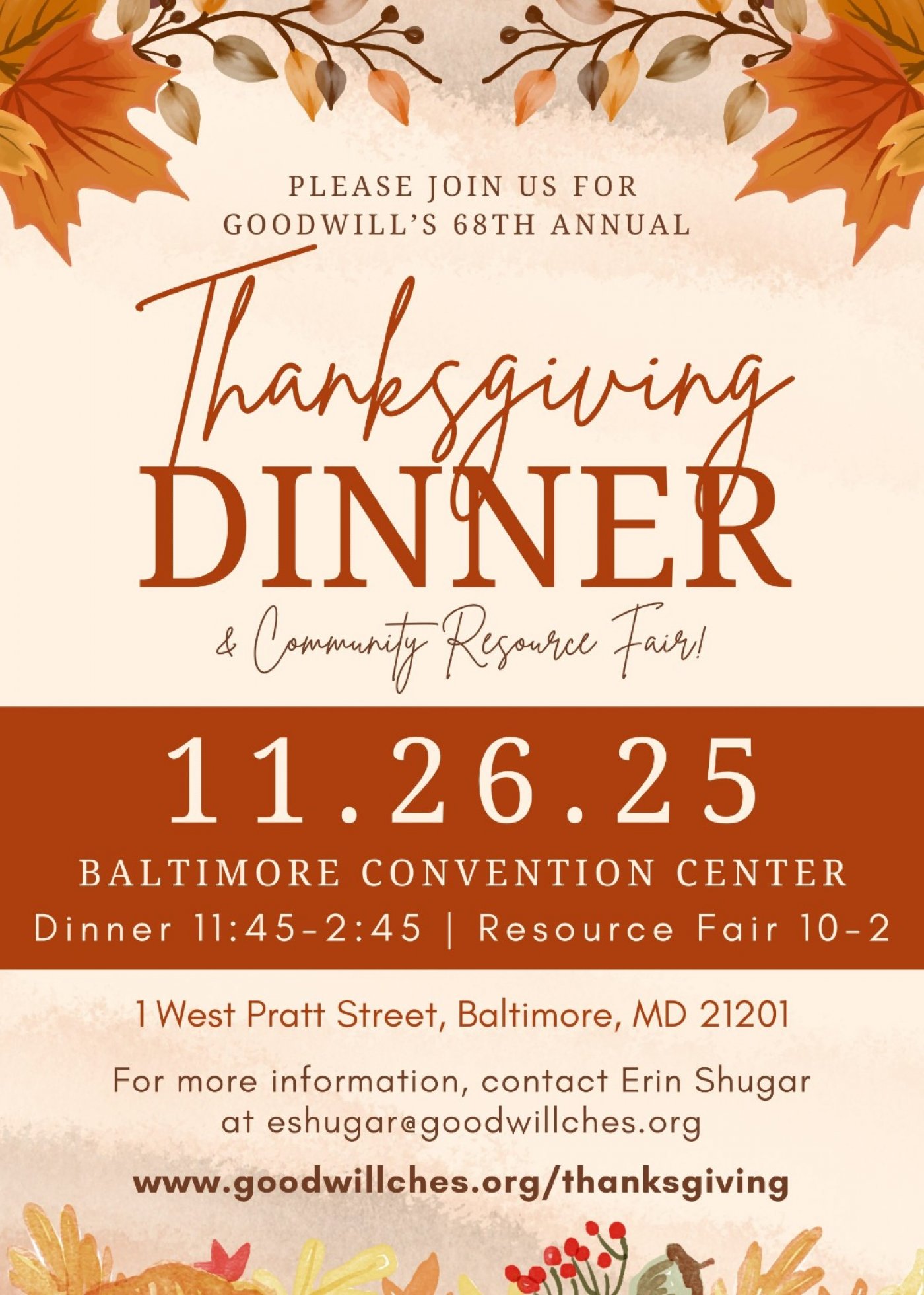Goodwill Industries of the Chesapeake’s 68th Annual Thanksgiving Dinner & Resource Fair, 26 November