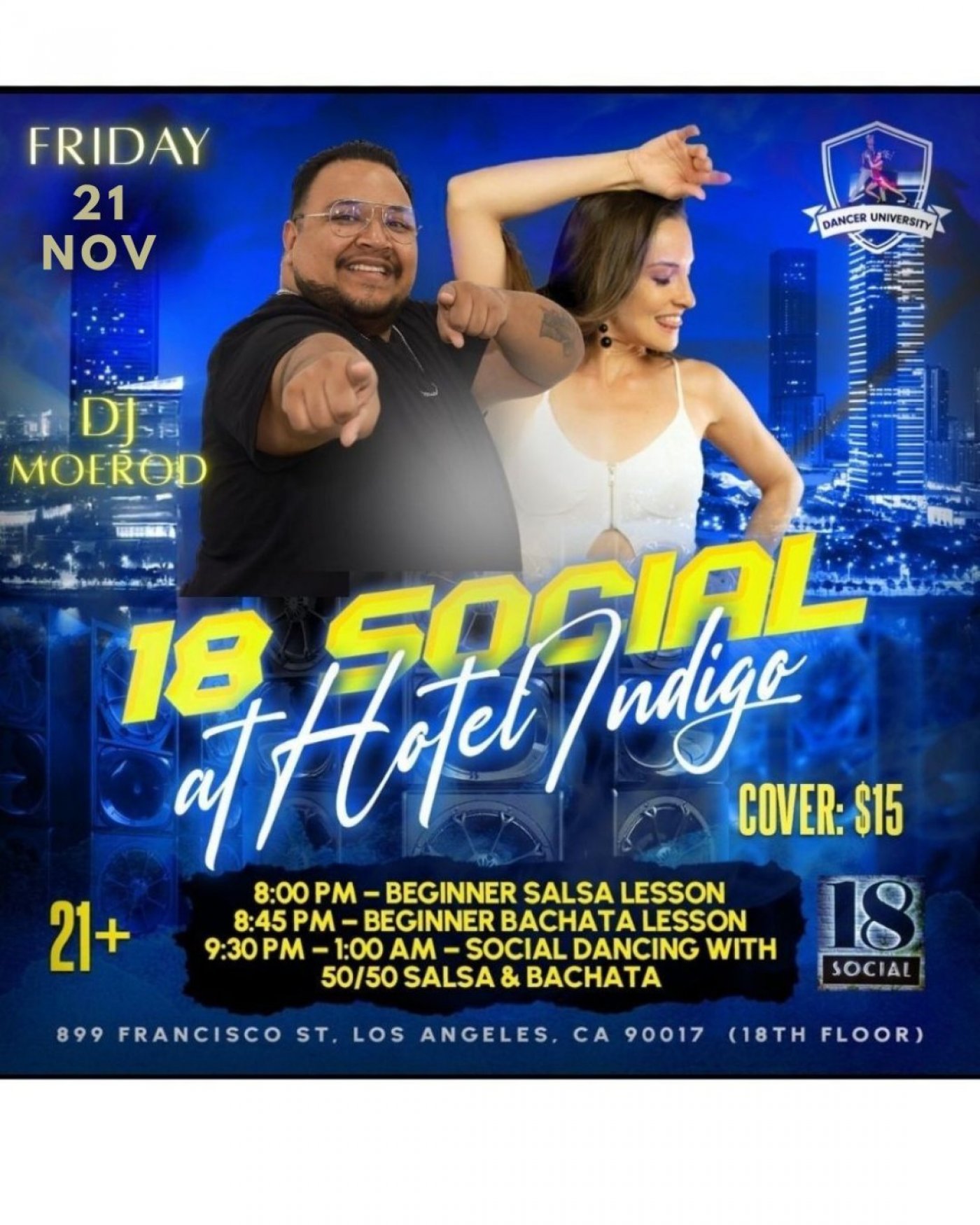 Salsa and Bachata lessons + dancing with skyline views from the 18th floor of a high-rise hotel!, 21 November