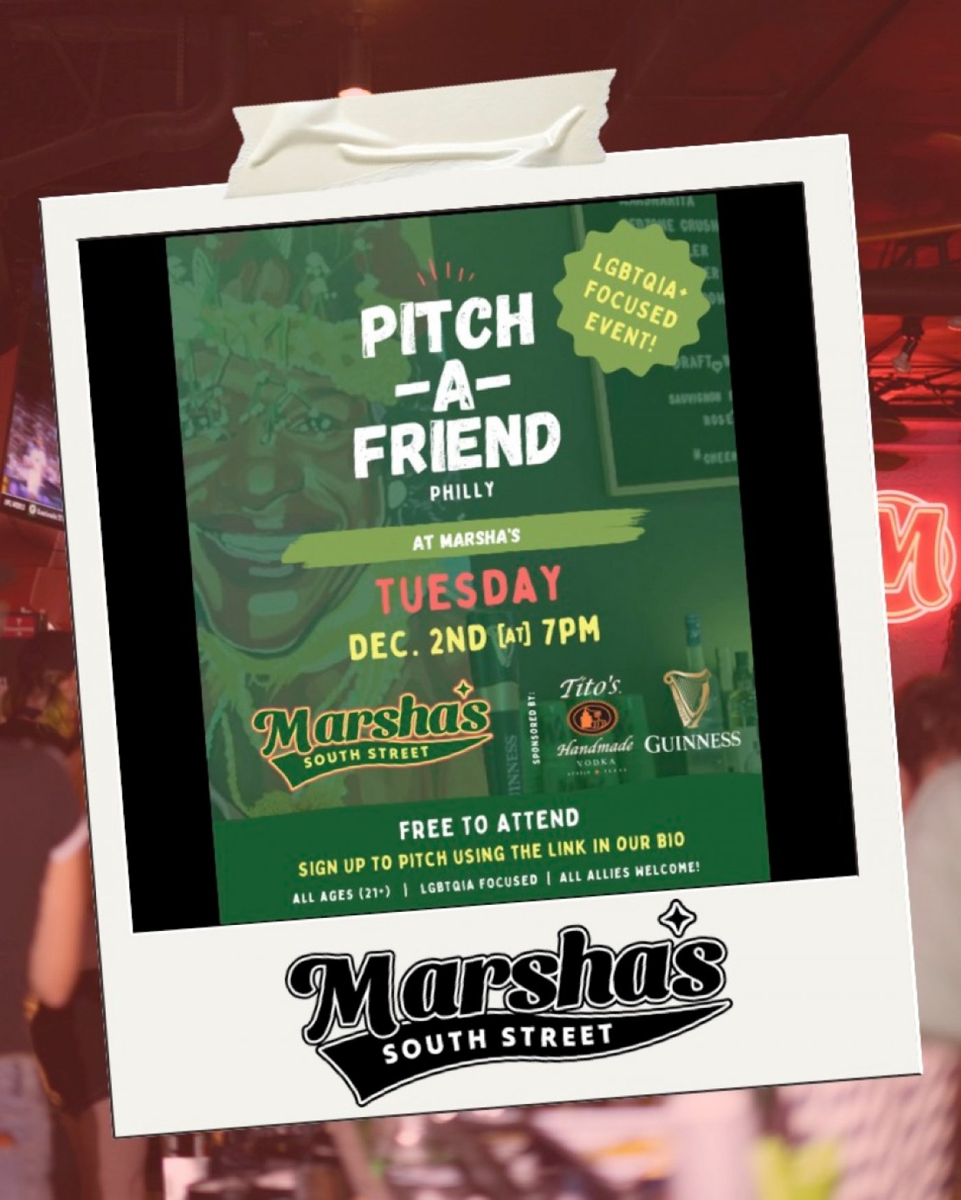 Pitch a Friend Night at Marsha’s South Street!, 2 December | Event in Philadelphia | AllEvents