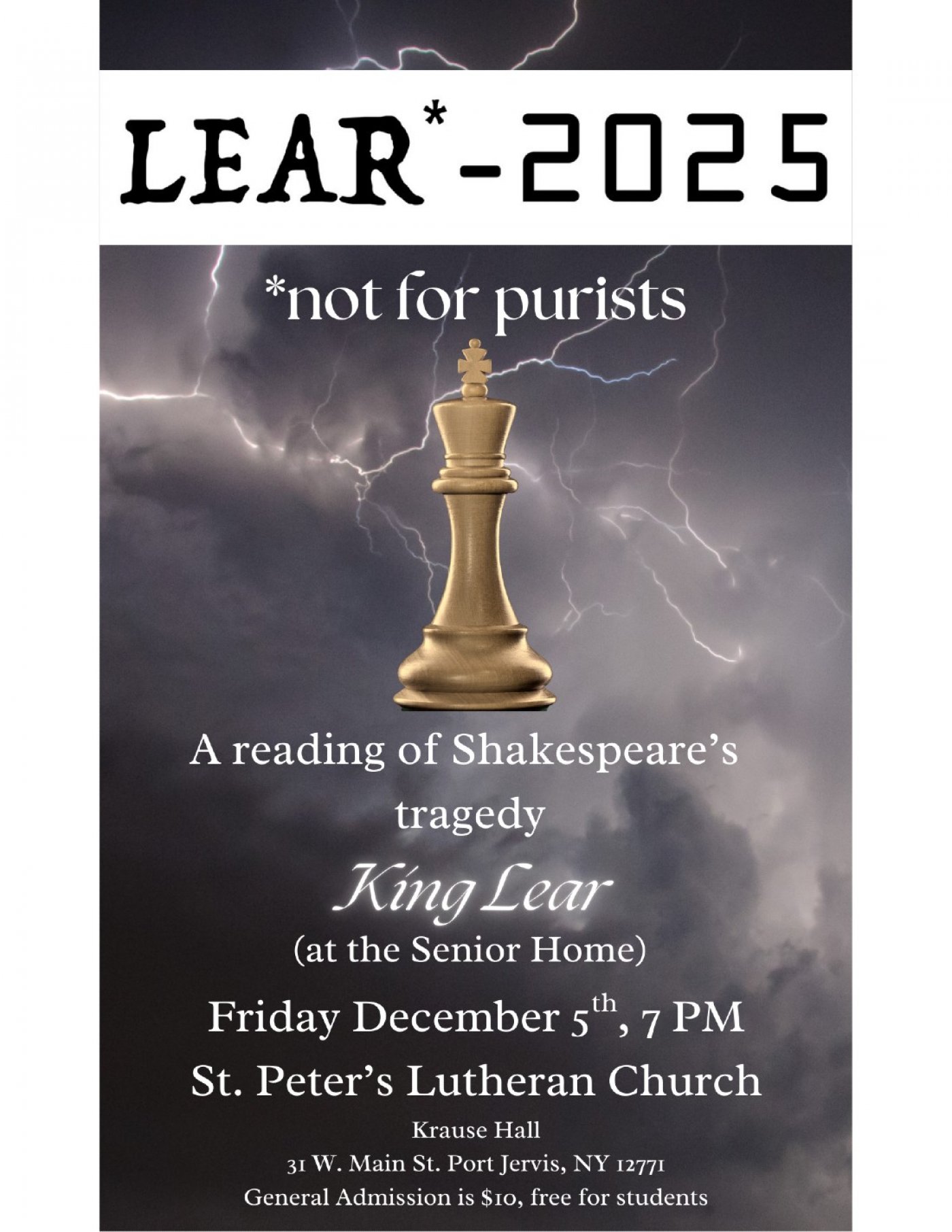 King Lear Reading, 5 December | Event in Port Jervis | AllEvents