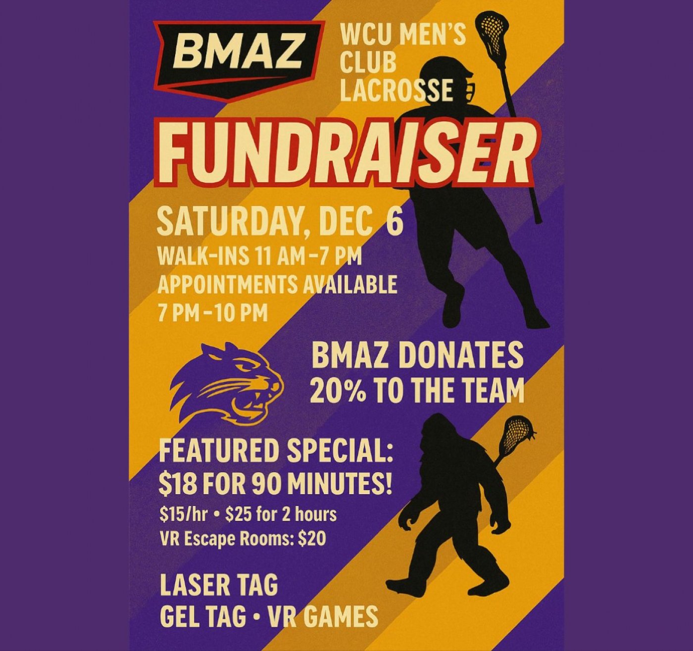 BMAZ Plat It Forward Fundraiser: WCU Men's Lacrosse Club 20% to team, 6 December | Event in Whittier | AllEvents