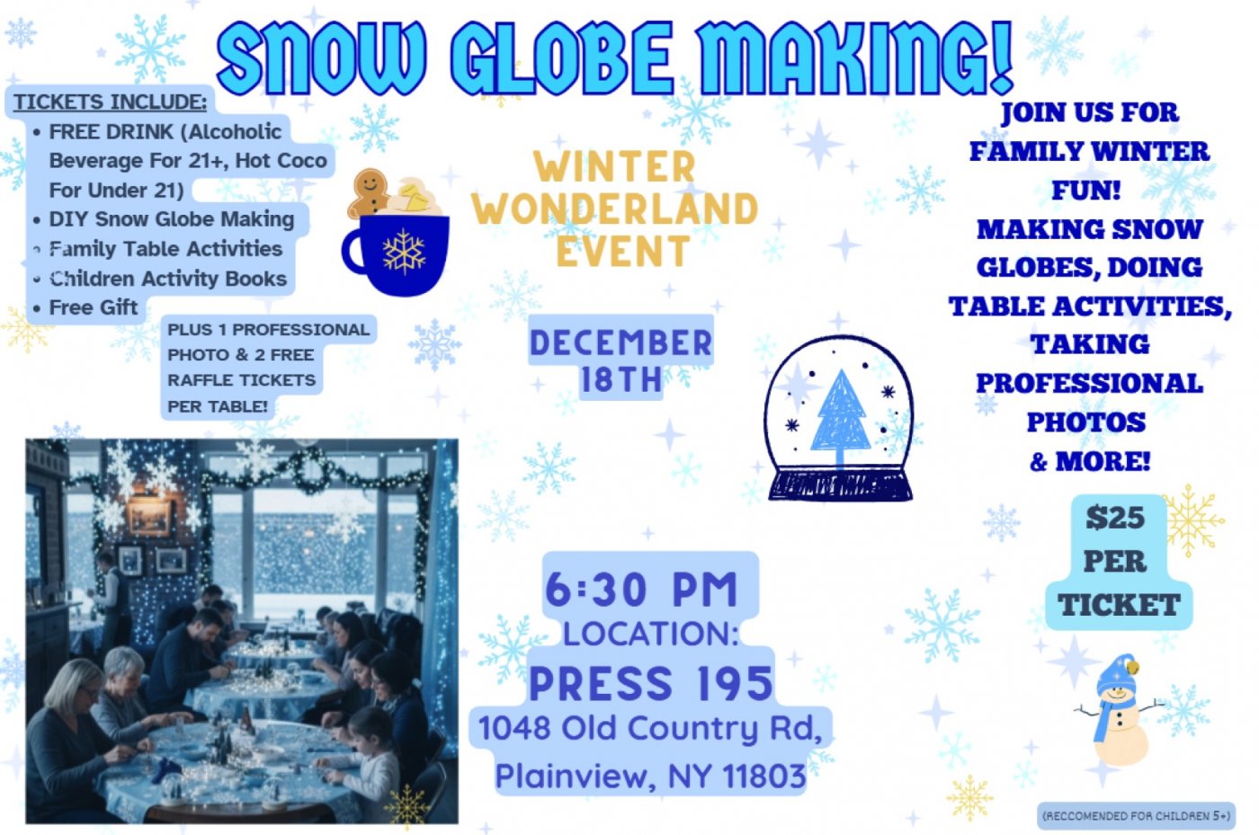 Snow Globe Making - FREE DRINK - Winter Wonderland Event, 18 December | Event in Plainview | AllEvents