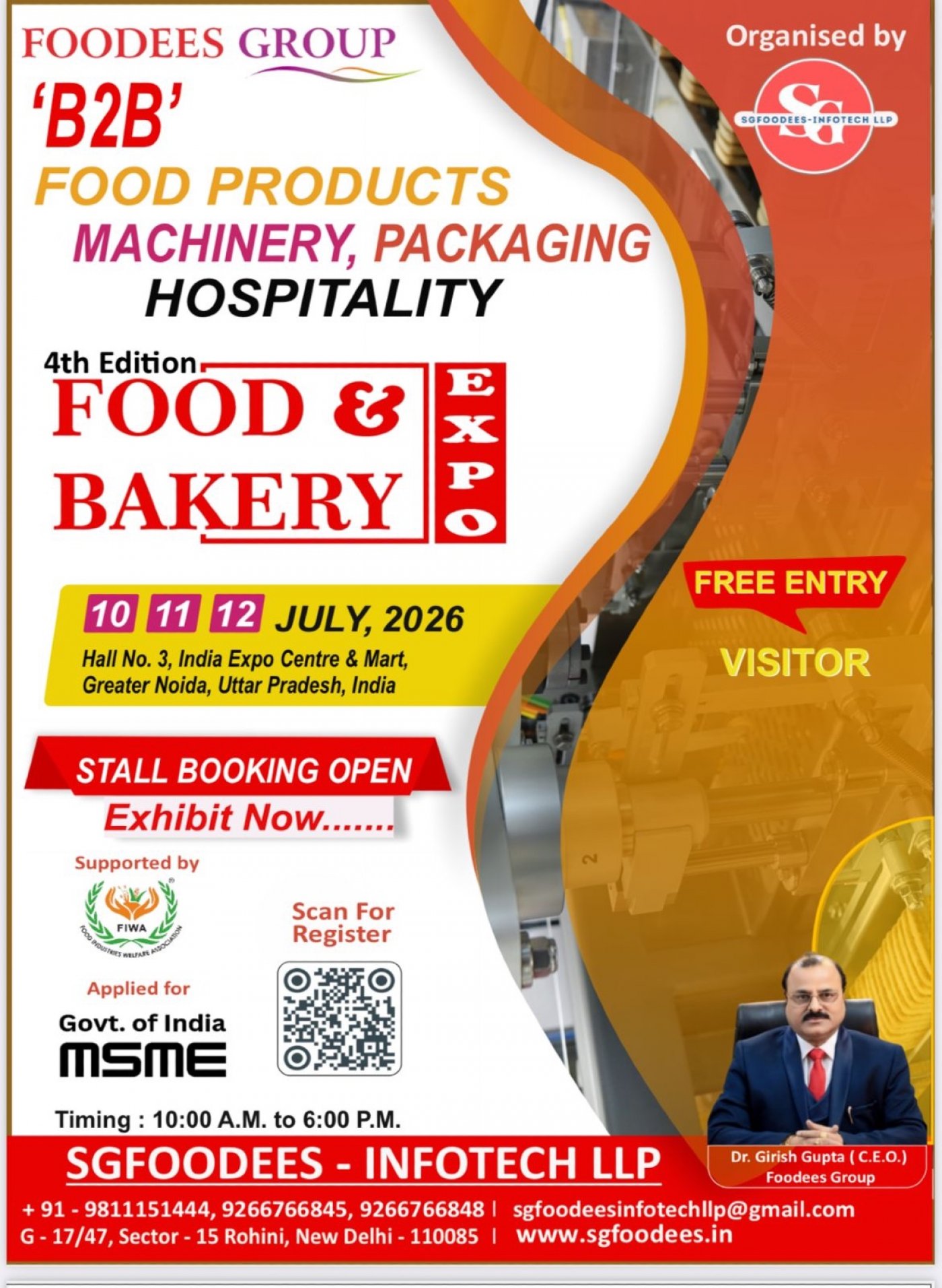 4th Edition Food & Bakery Expo 2026 - SGFOODEES INFOTECH LLP, 10 July | Event in Greater Noida | AllEvents