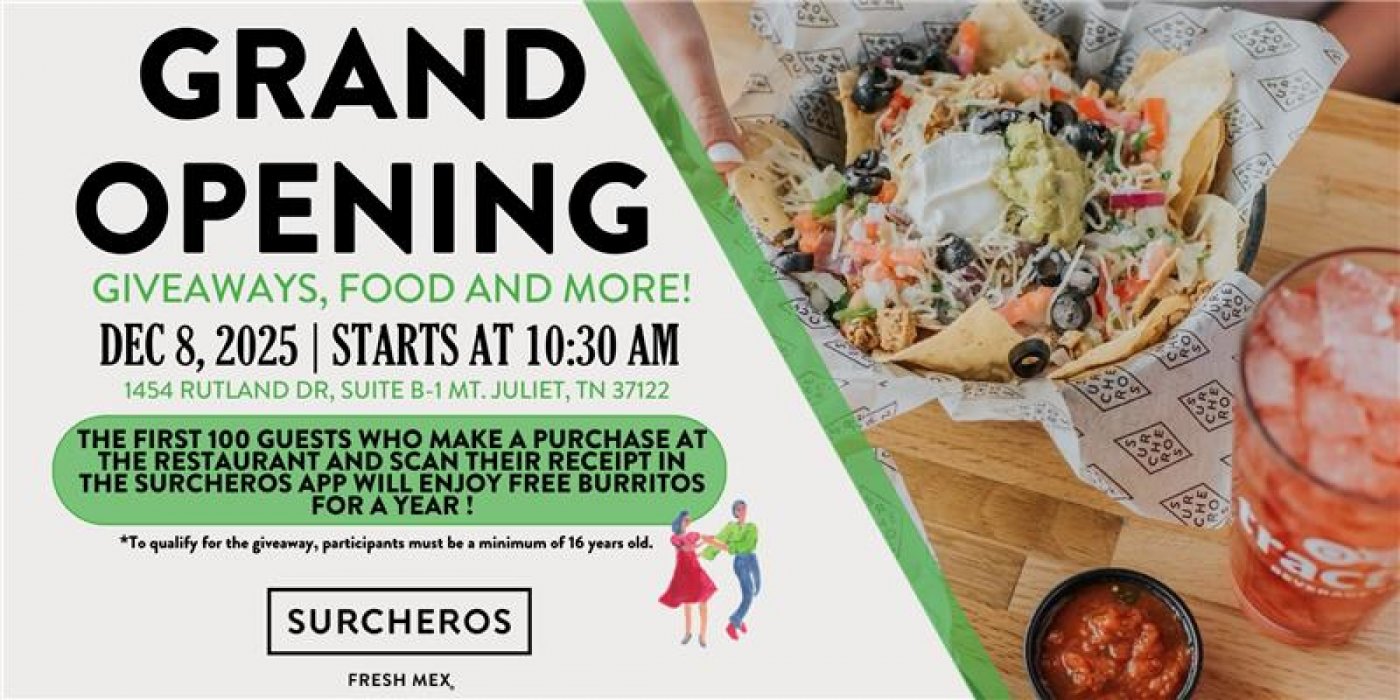 Join us for Surcheros’ Grand Opening Celebration in Mt. Juliet, TN! , 8 December | Event in Mount Juliet