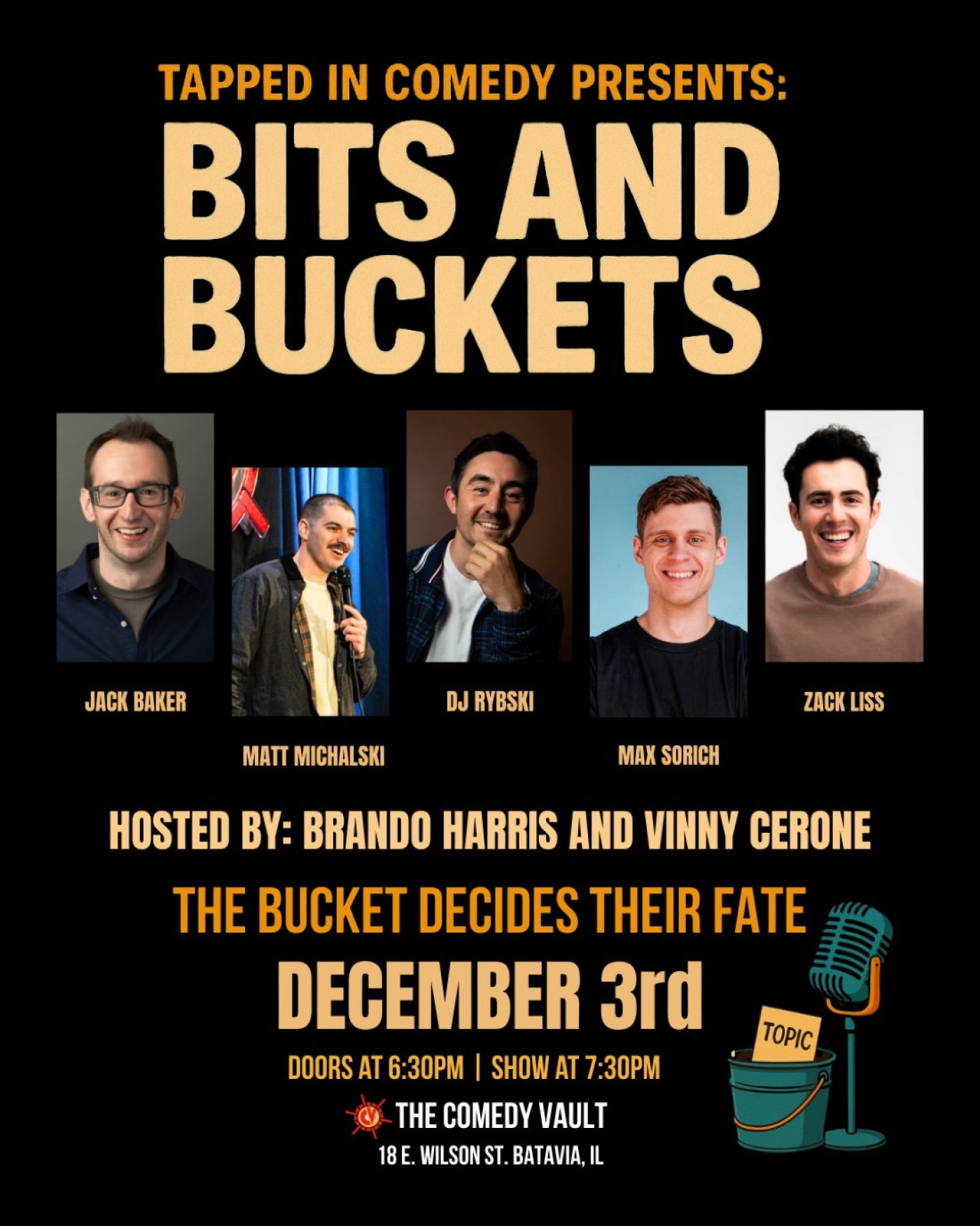Tapped In Comedy Presents: Bits & Buckets, 3 December | Event in Batavia | AllEvents
