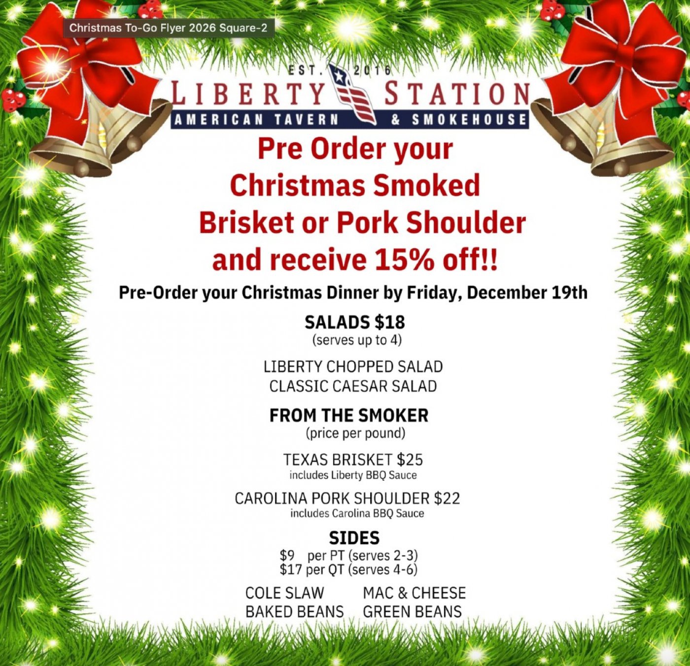 Liberty Station Announces Christmas To-Go Menu Now Available for Preorder, 1 December | Event in Scottsdale