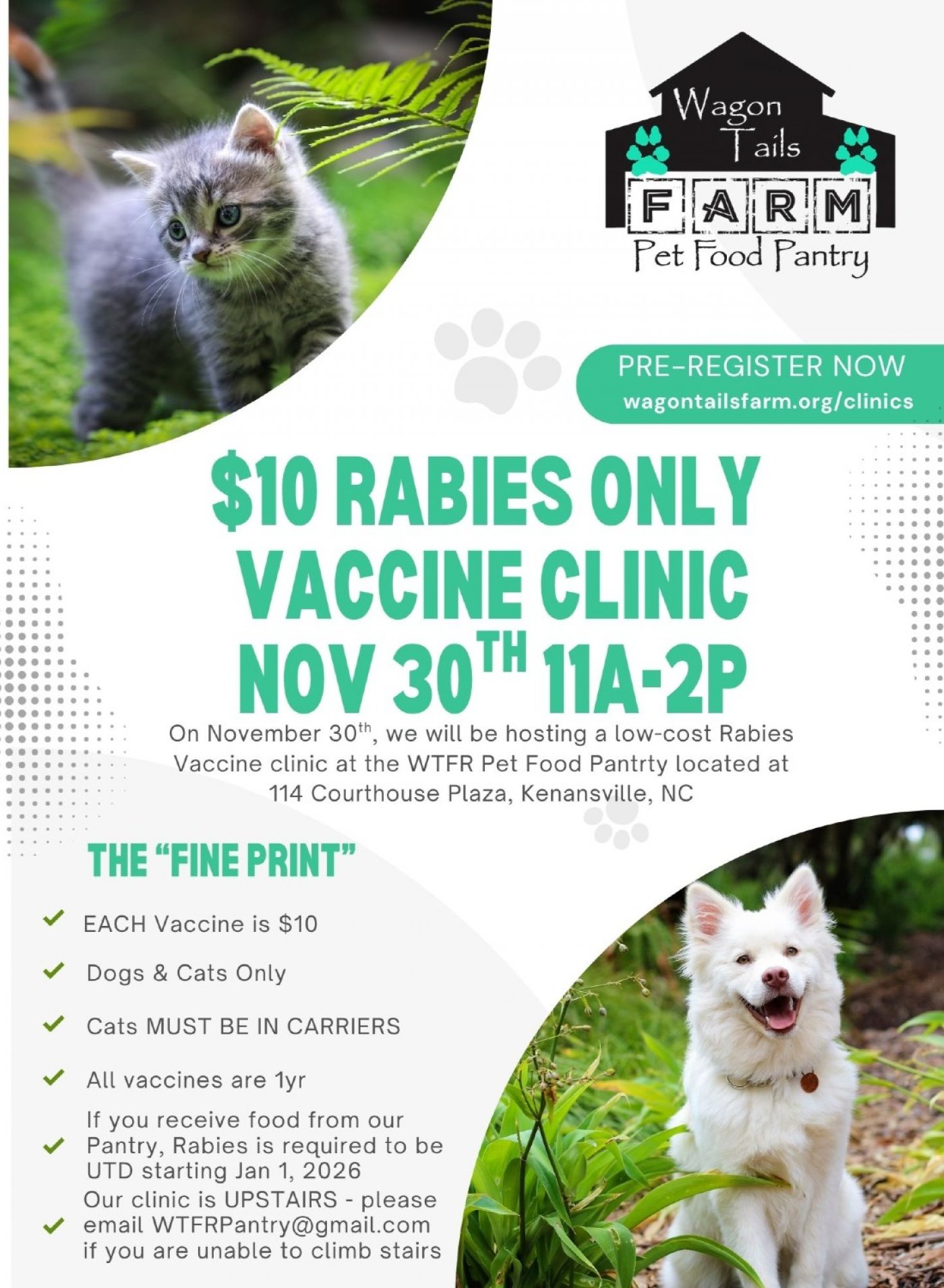 Rabies Vaccine Clinic, 30 November | Event in Kenansville | AllEvents