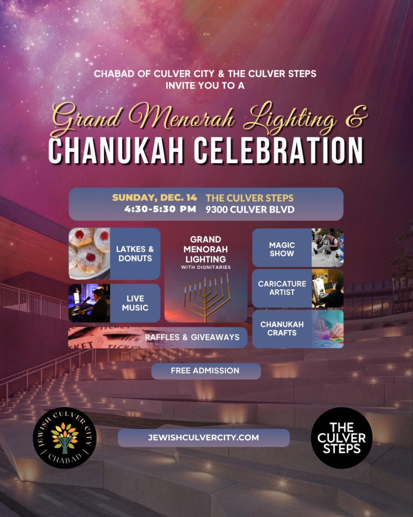 Grand Menorah Lighting at The Culver Steps!, 14 December | Event in Culver City | AllEvents